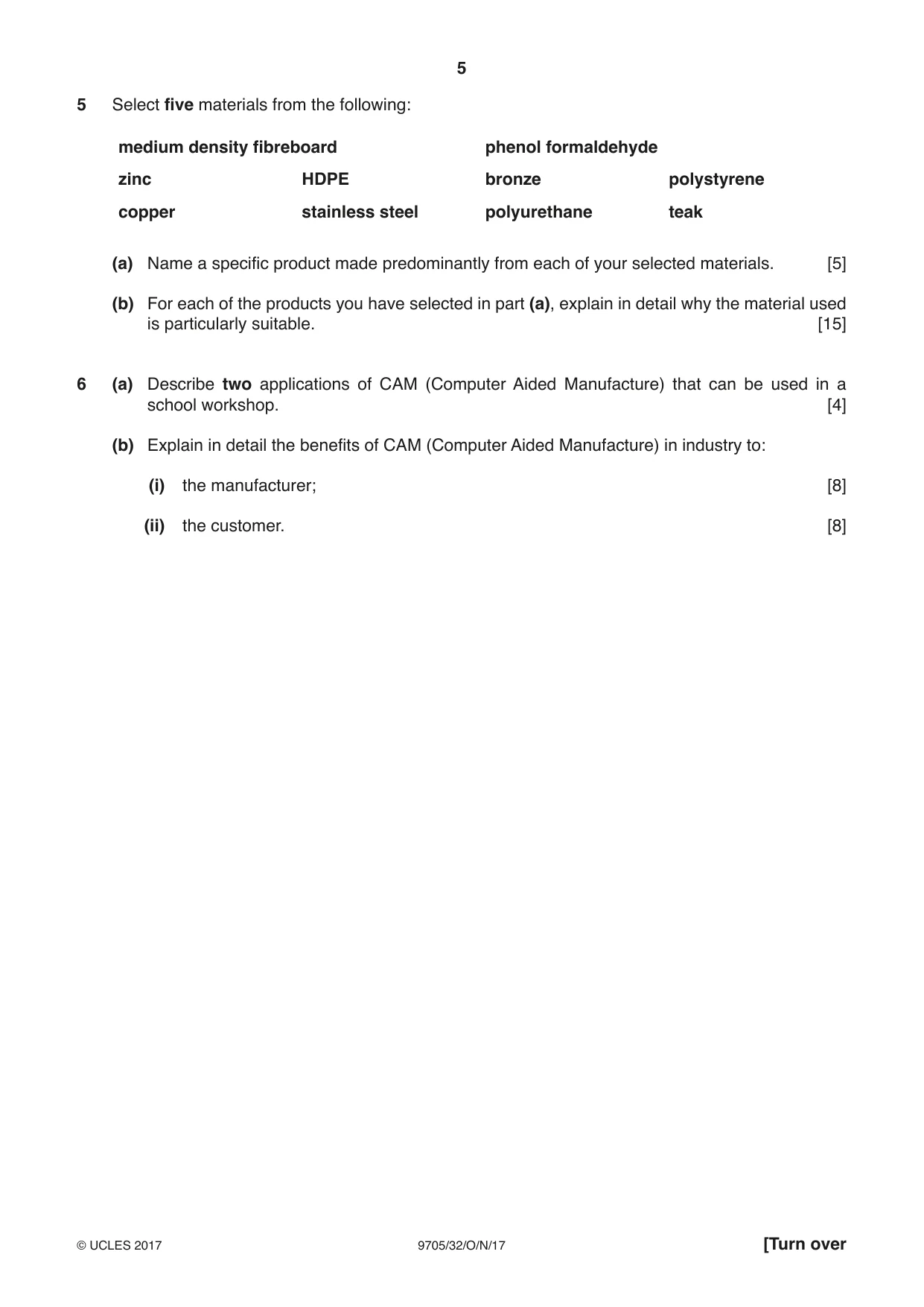 Cambridge A Level Design and Technology 9705 2017 Oct/Nov Paper 3 · Variant 2 question paper, page 5 of 12