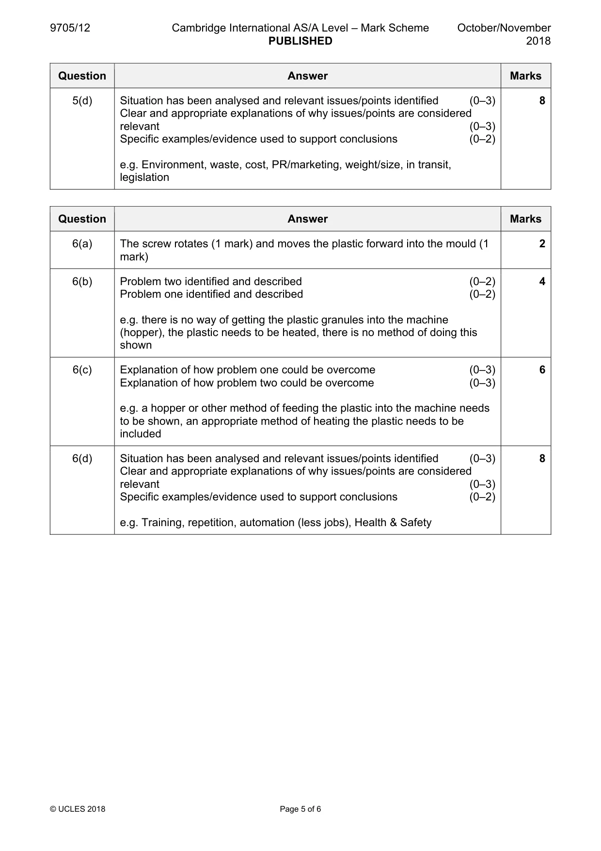 Mark scheme, page 5 of 6