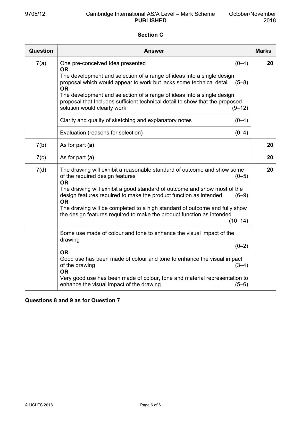 Mark scheme, page 6 of 6