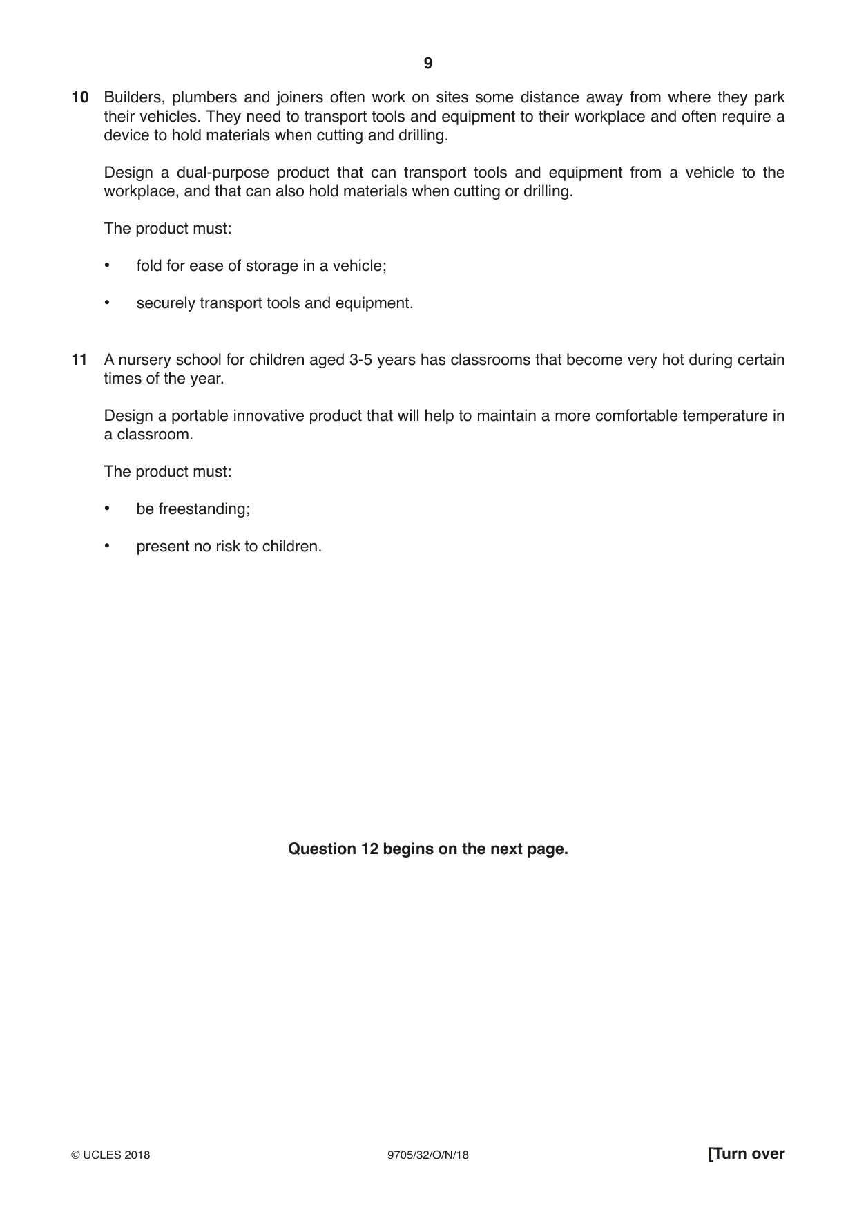 Cambridge A Level Design and Technology 9705 2018 Oct/Nov Paper 3 · Variant 2 question paper, page 9 of 12