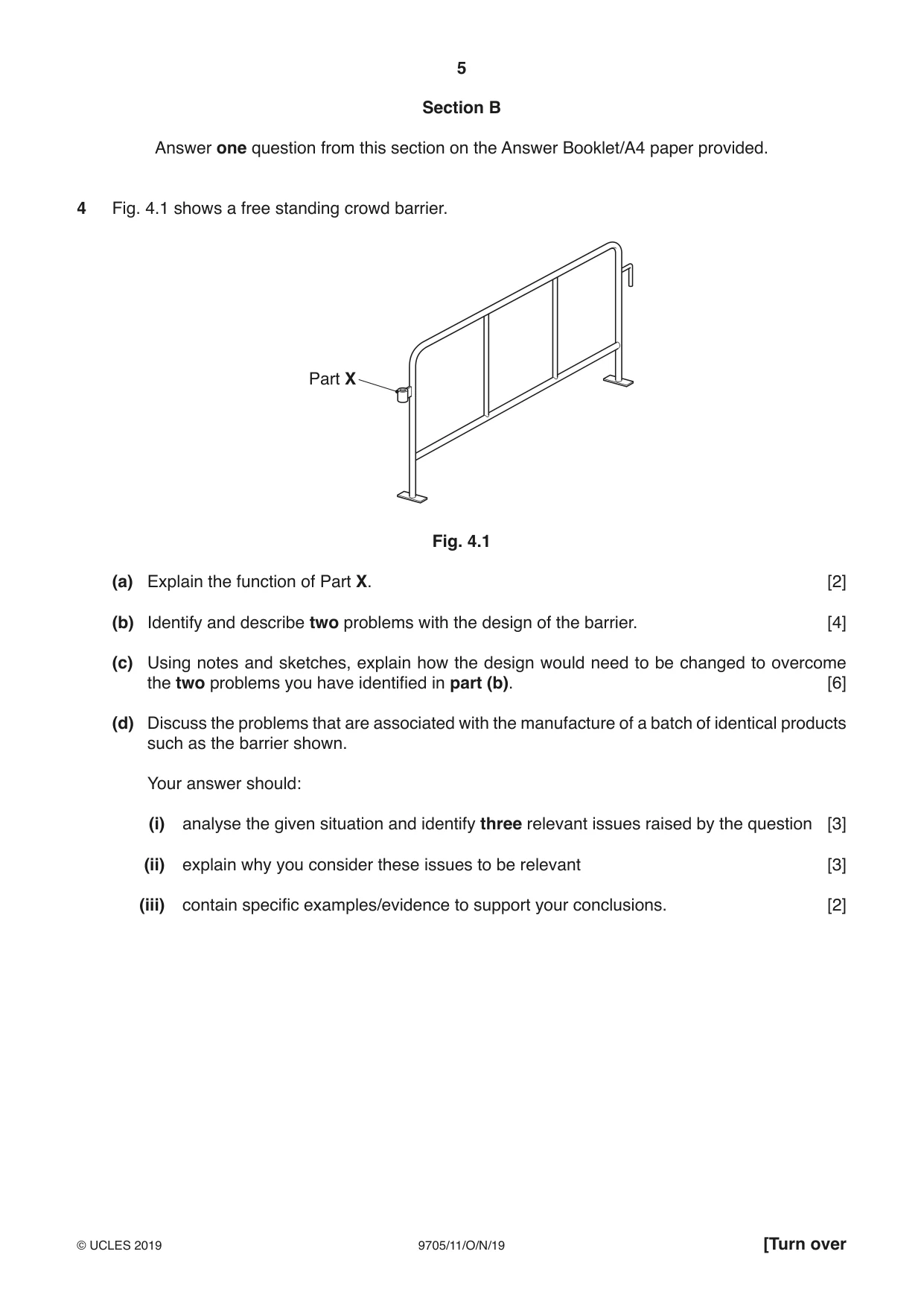 Cambridge A Level Design and Technology 9705 2019 Oct/Nov Paper 1 · Variant 1 question paper, page 5 of 12