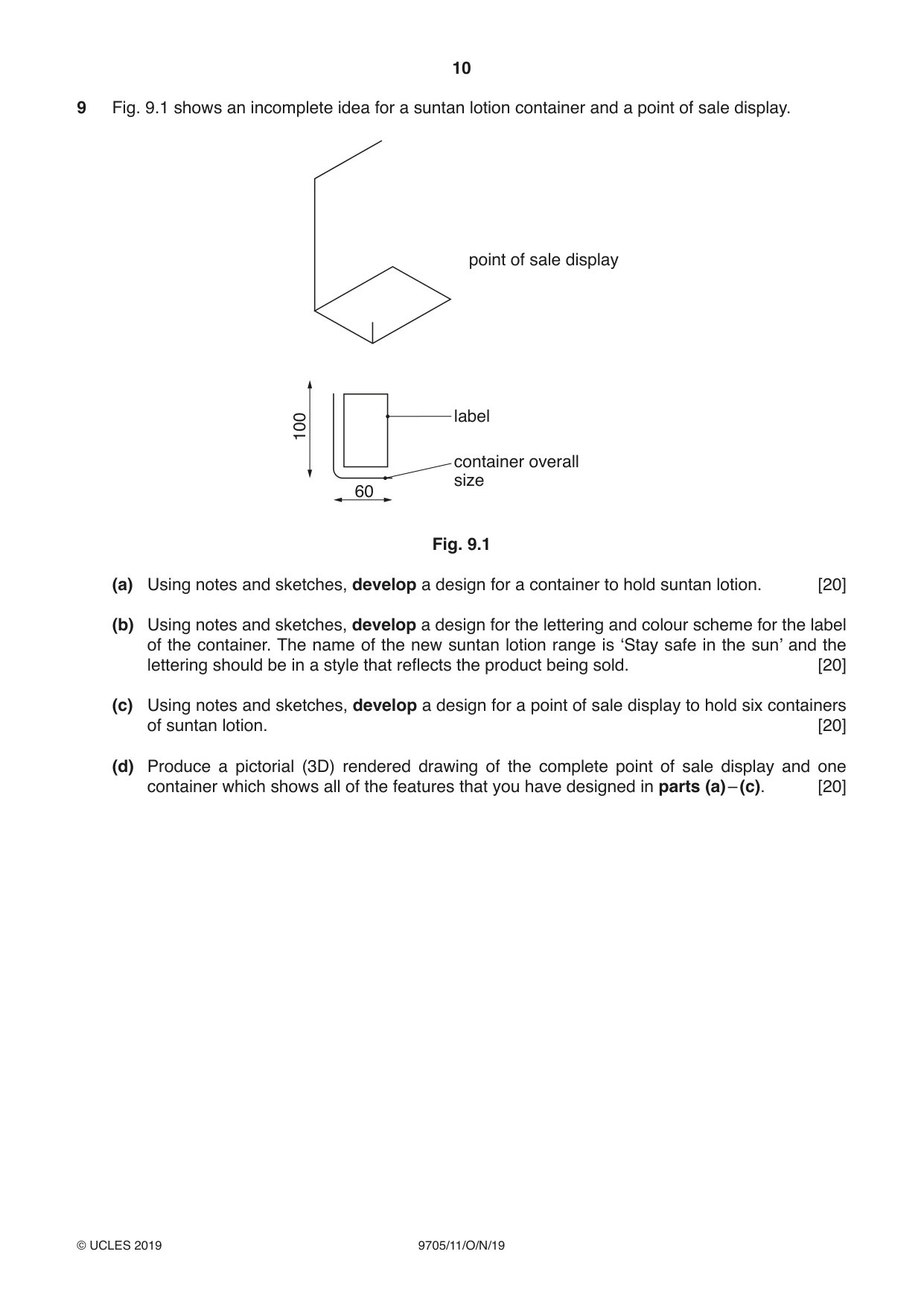 Cambridge A Level Design and Technology 9705 2019 Oct/Nov Paper 1 · Variant 1 question paper, page 10 of 12