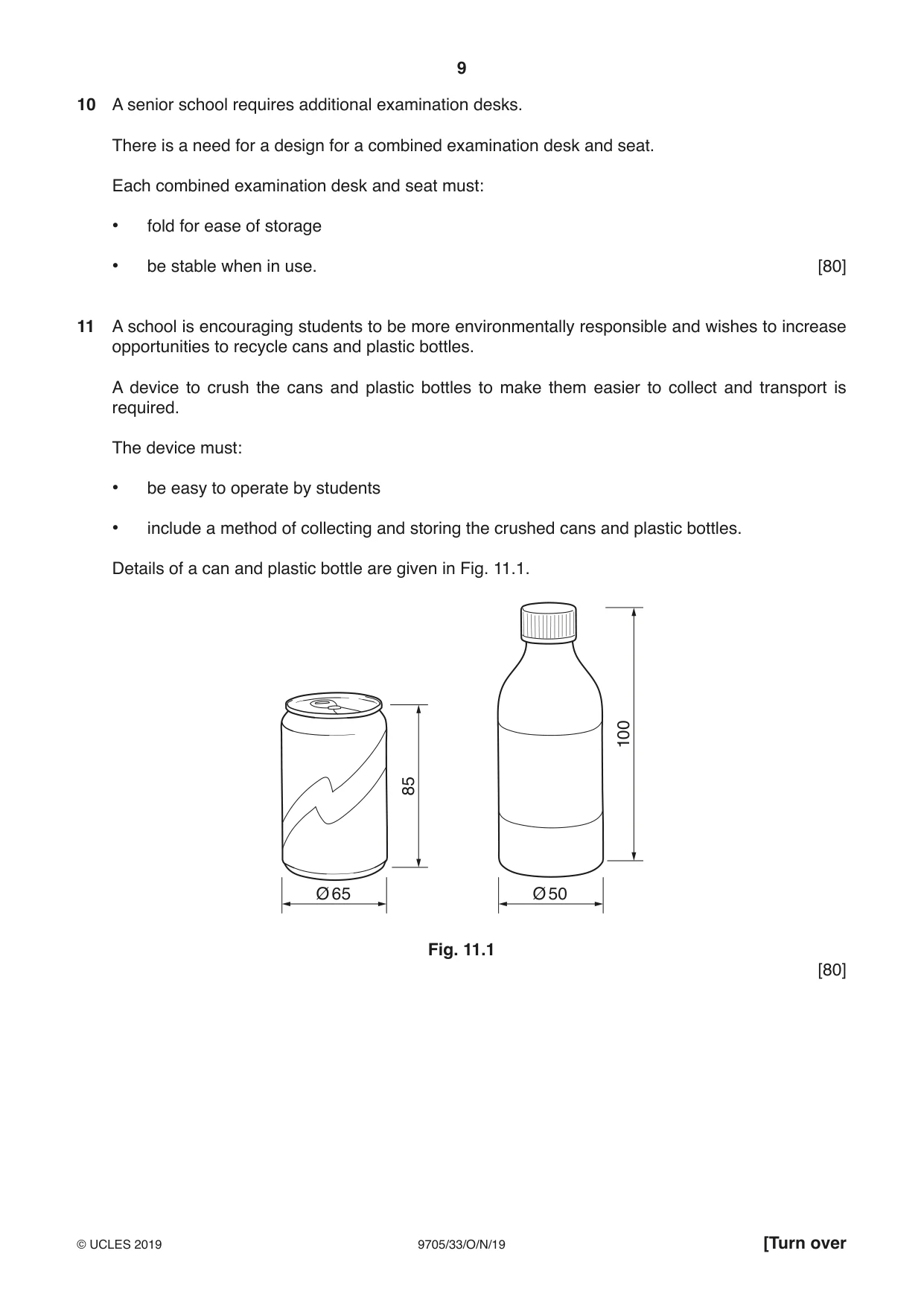 Cambridge A Level Design and Technology 9705 2019 Oct/Nov Paper 3 · Variant 3 question paper, page 9 of 12