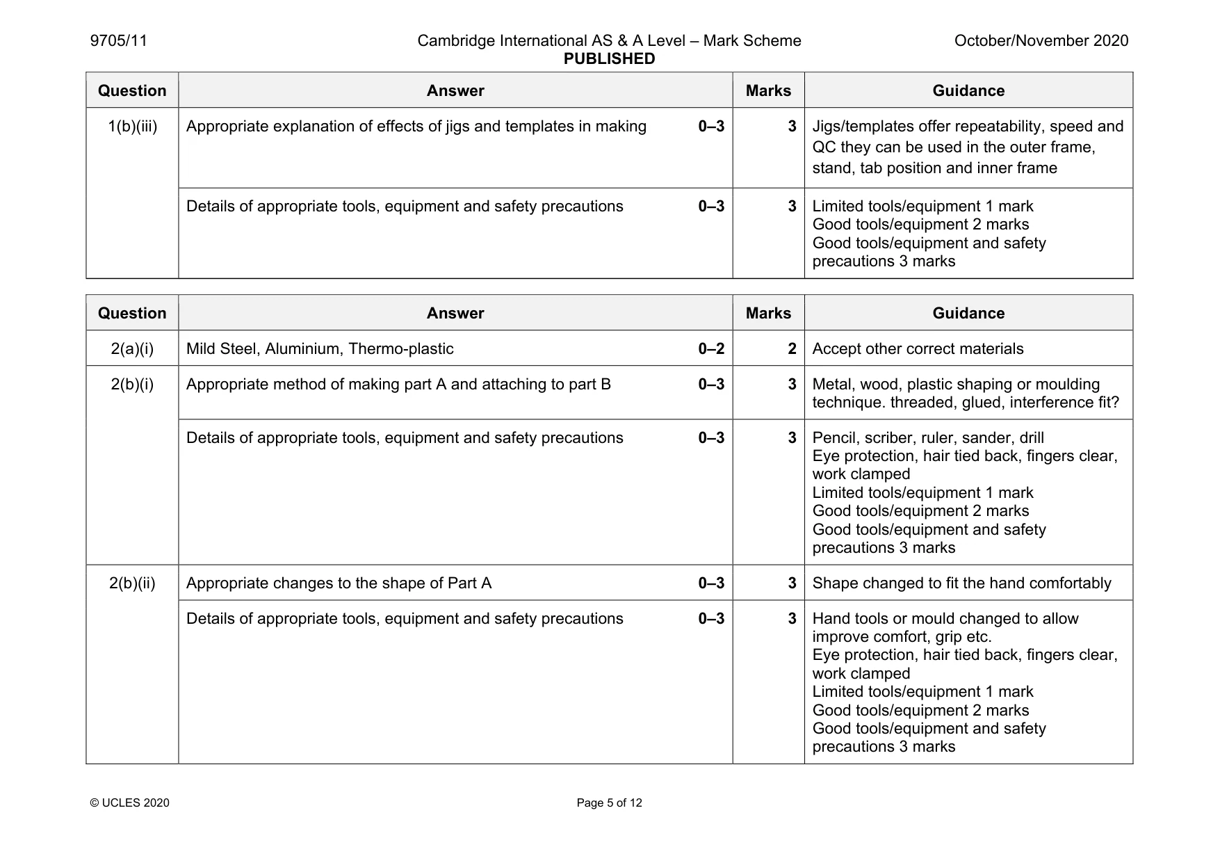 Mark scheme, page 5 of 12