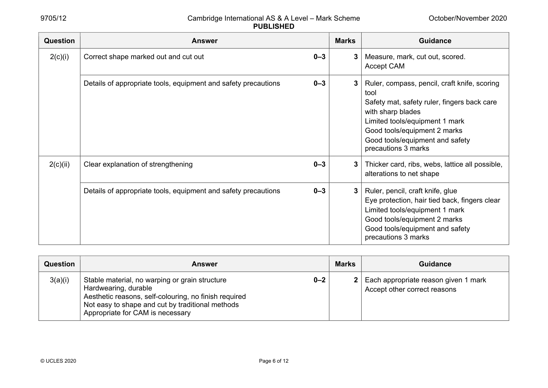 Mark scheme, page 6 of 12