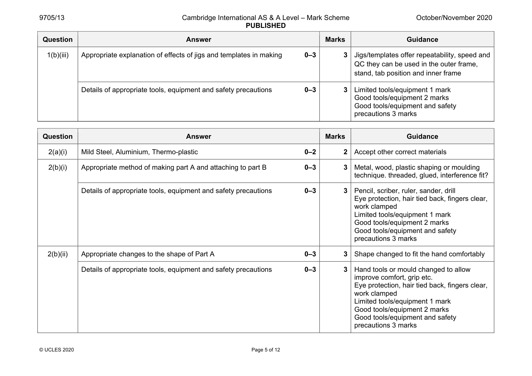 Mark scheme, page 5 of 12