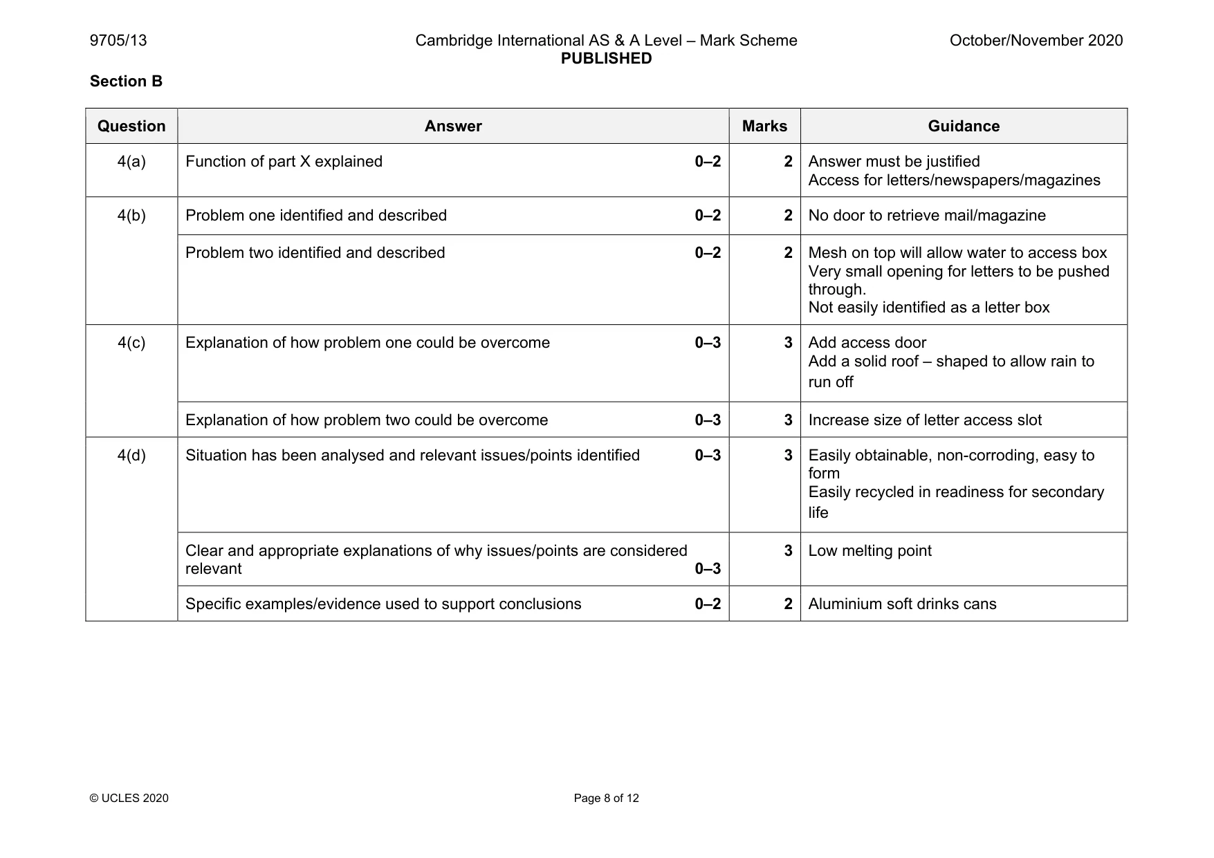 Mark scheme, page 8 of 12