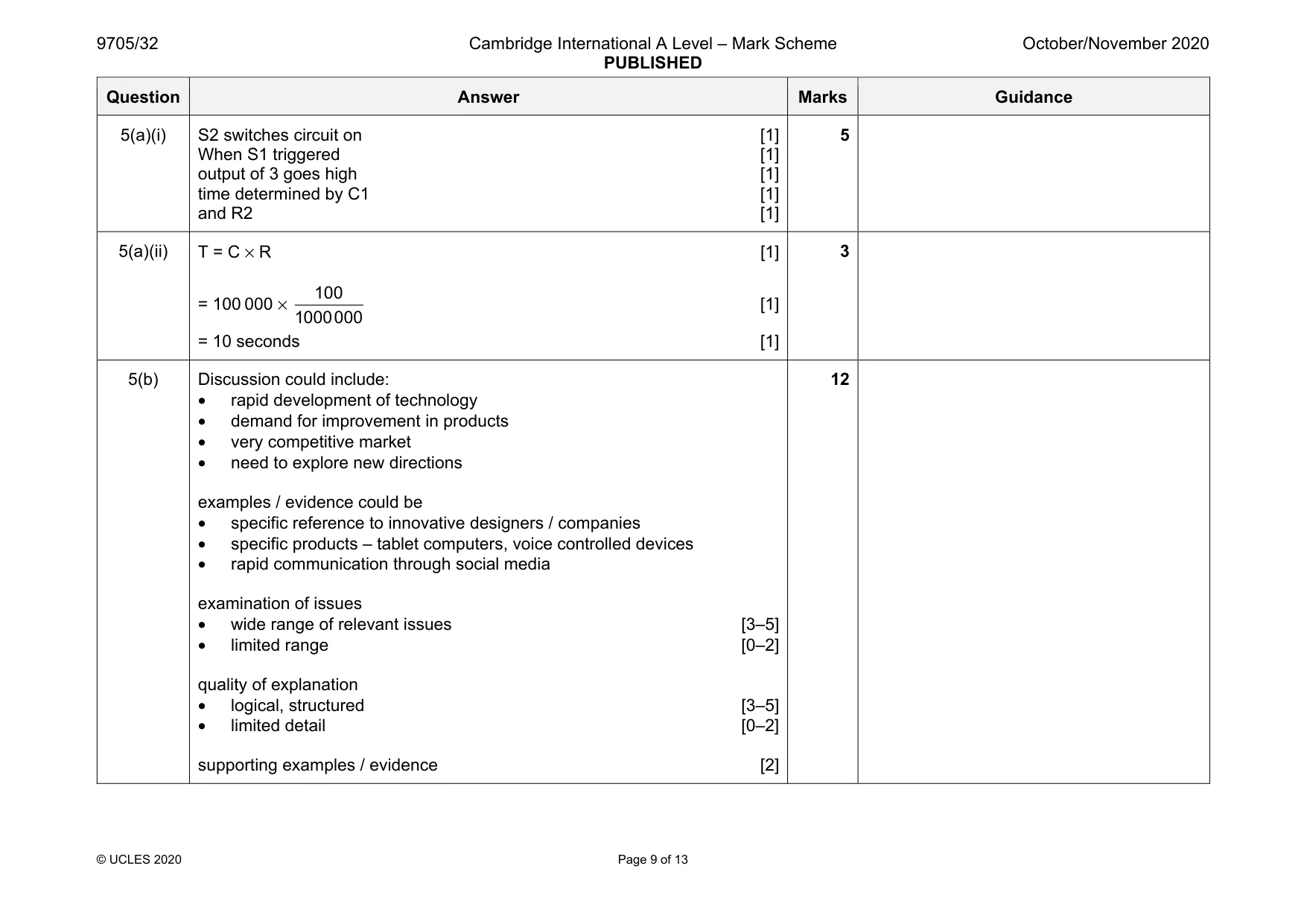 Mark scheme, page 9 of 13