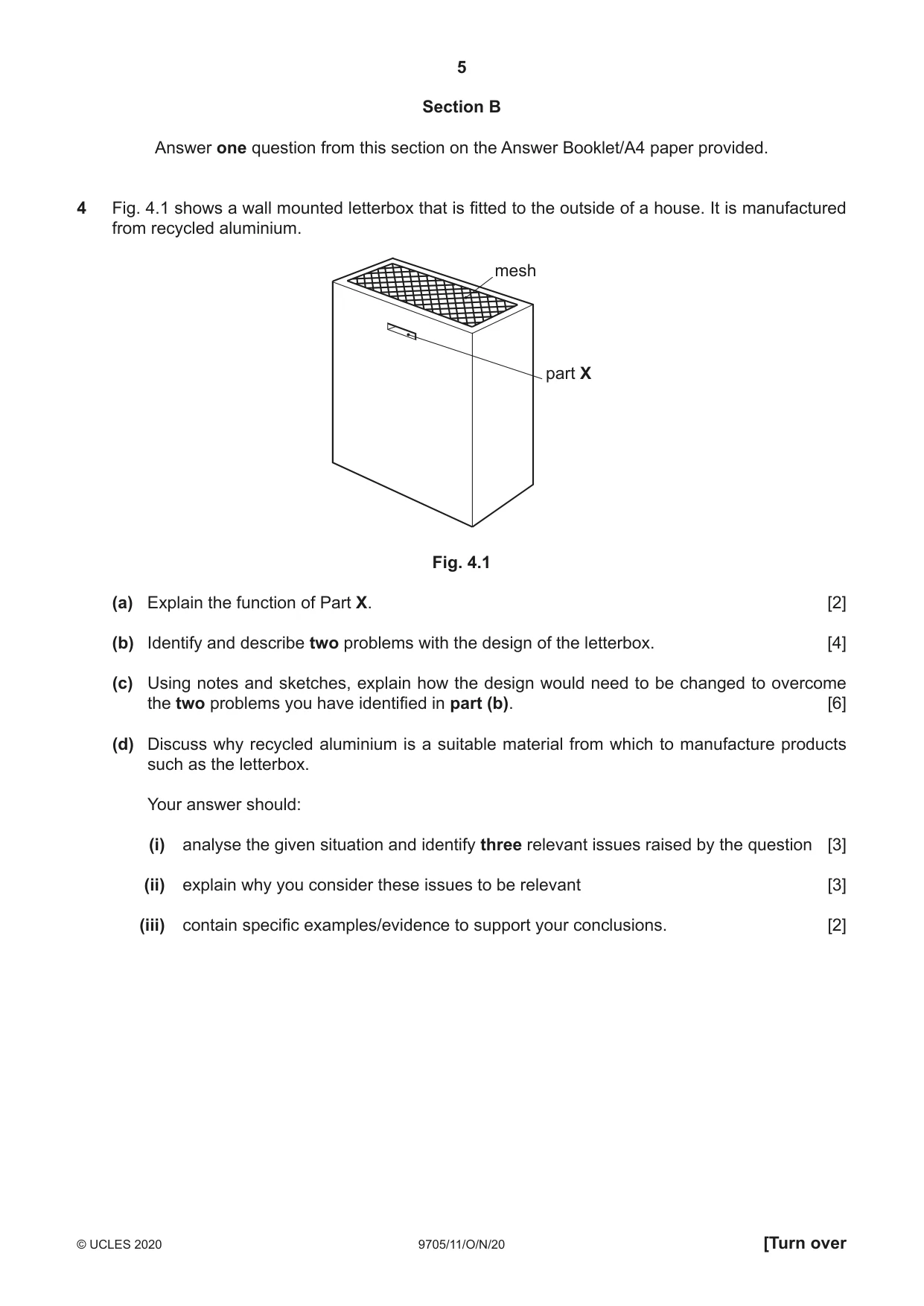Cambridge A Level Design and Technology 9705 2020 Oct/Nov Paper 1 · Variant 1 question paper, page 5 of 12