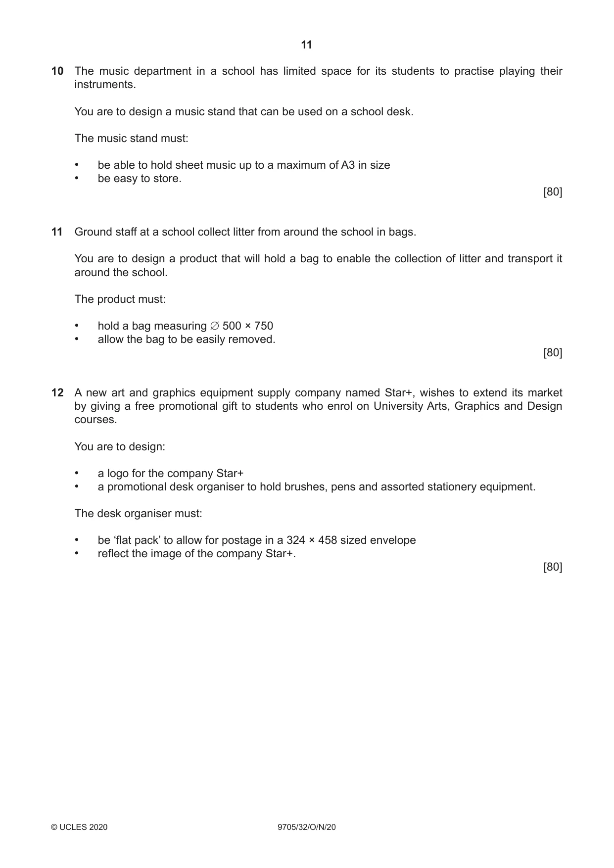 Cambridge A Level Design and Technology 9705 2020 Oct/Nov Paper 3 · Variant 2 question paper, page 11 of 12