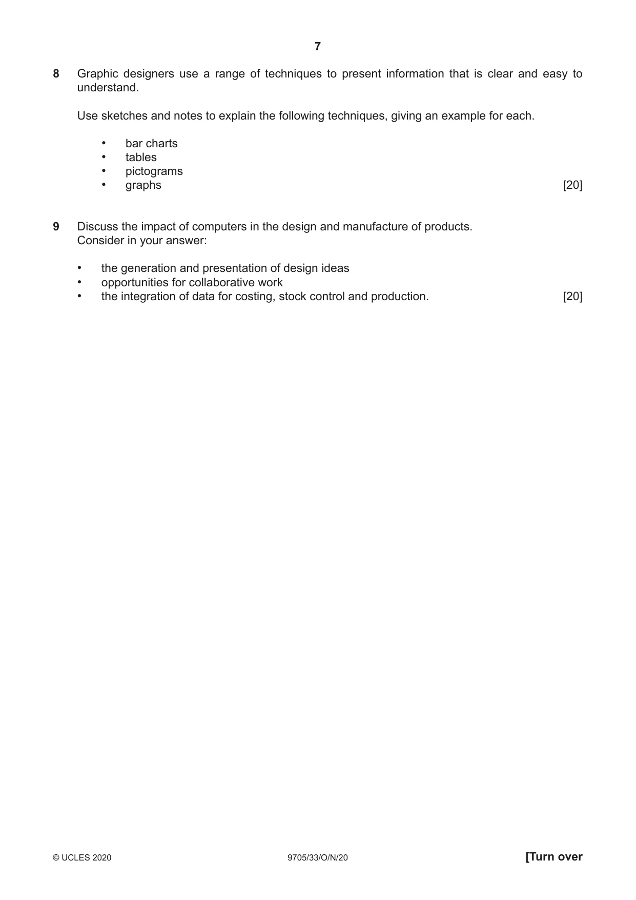 Cambridge A Level Design and Technology 9705 2020 Oct/Nov Paper 3 · Variant 3 question paper, page 7 of 12