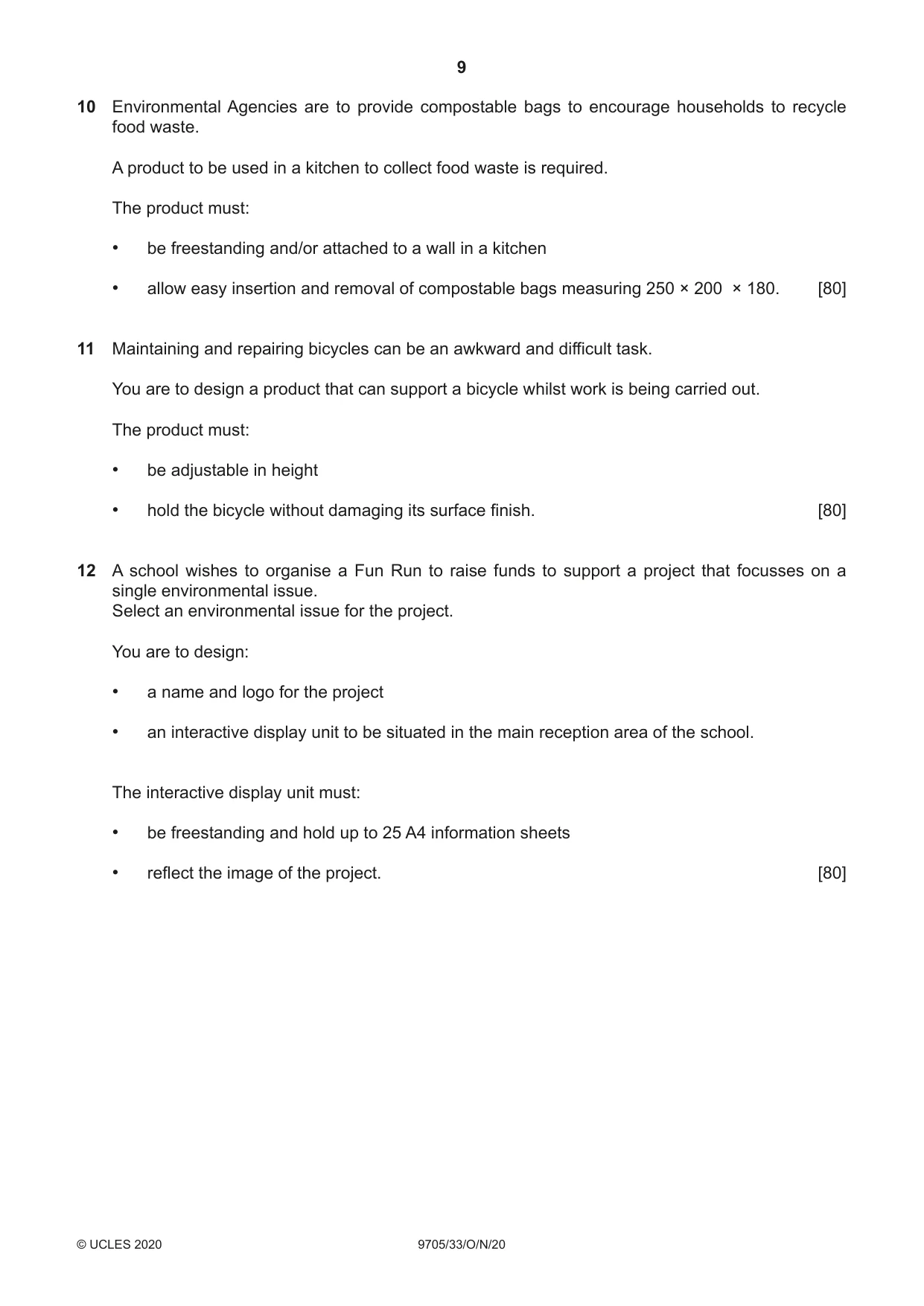 Cambridge A Level Design and Technology 9705 2020 Oct/Nov Paper 3 · Variant 3 question paper, page 9 of 12