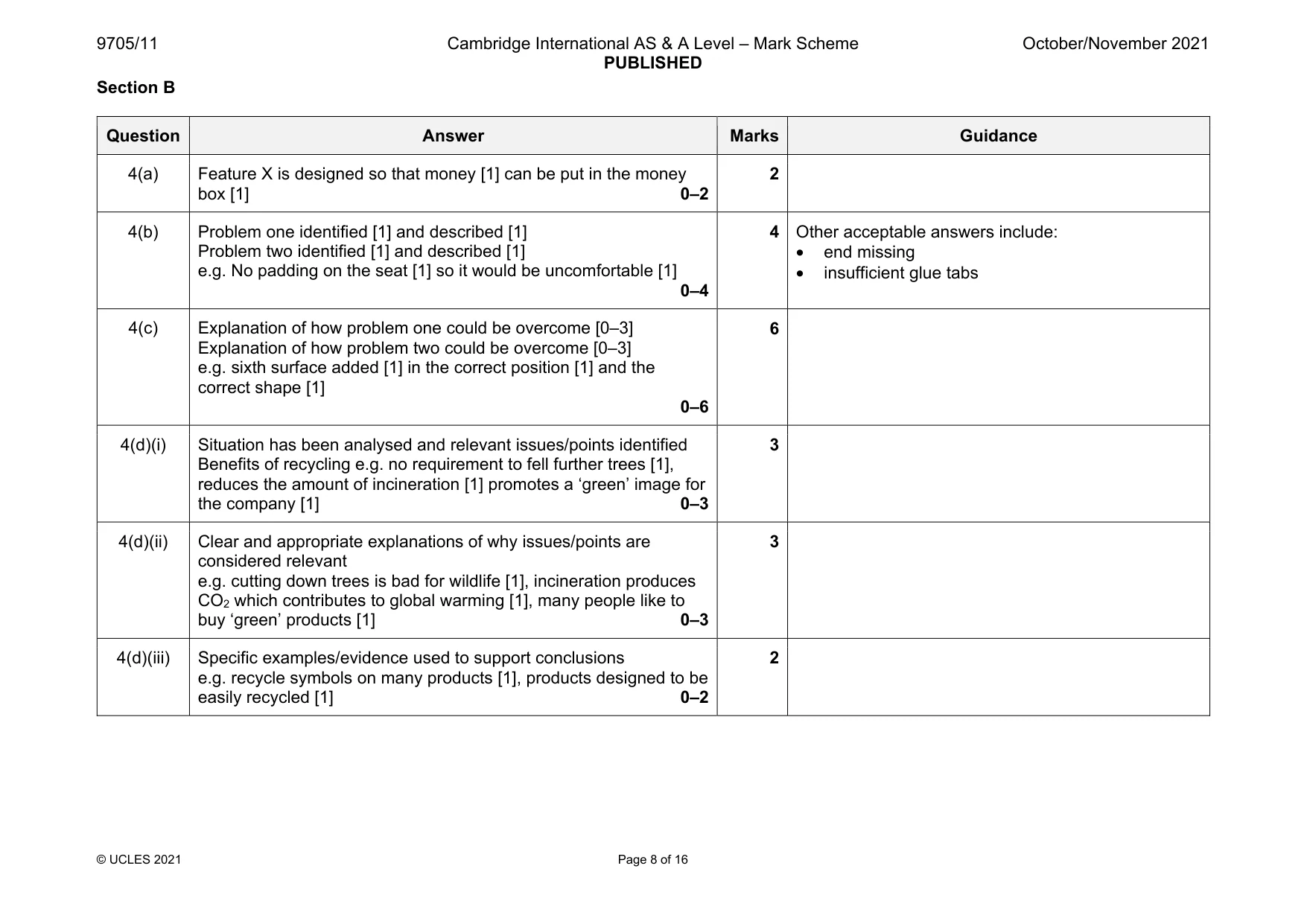 Mark scheme, page 8 of 16