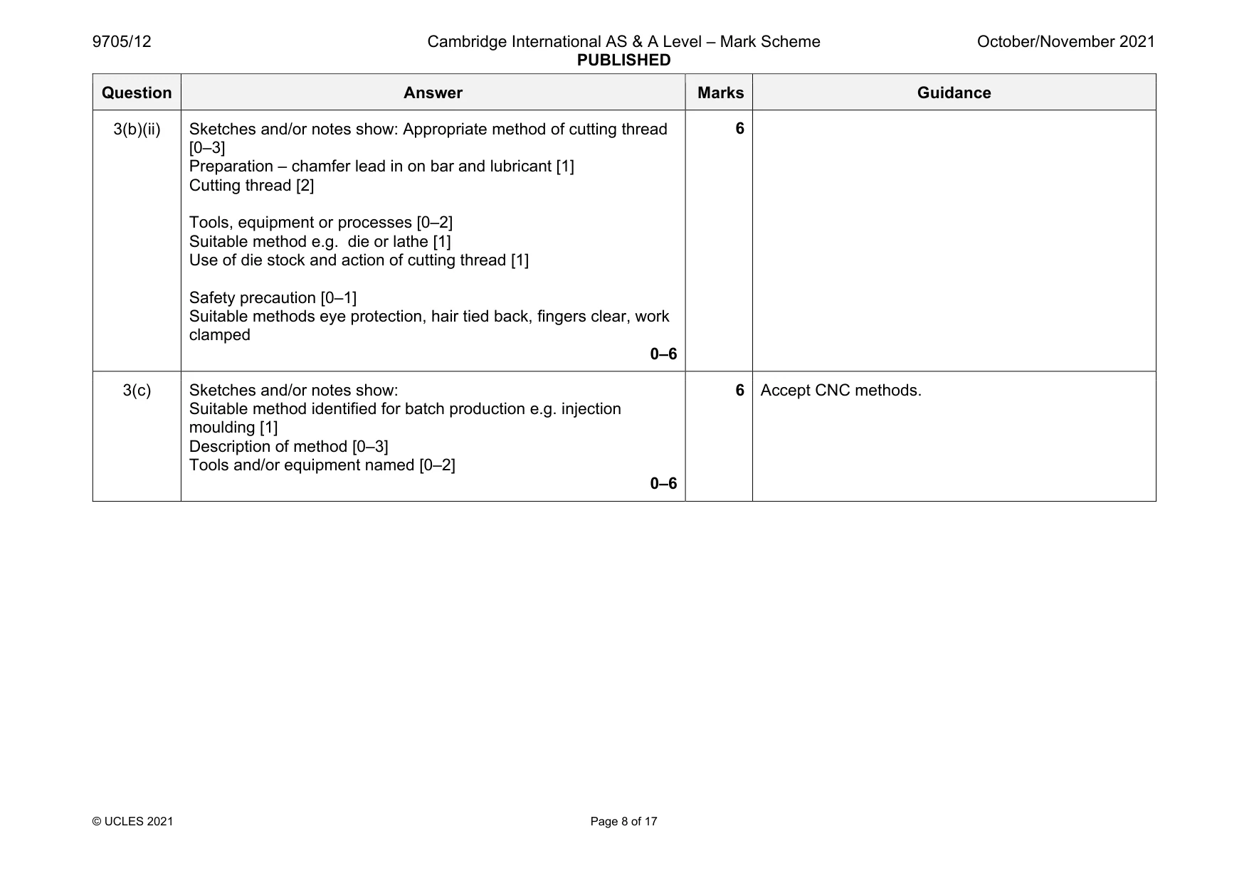 Mark scheme, page 8 of 17