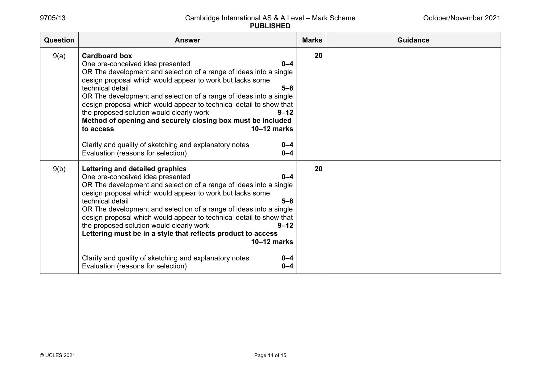 Mark scheme, page 14 of 15