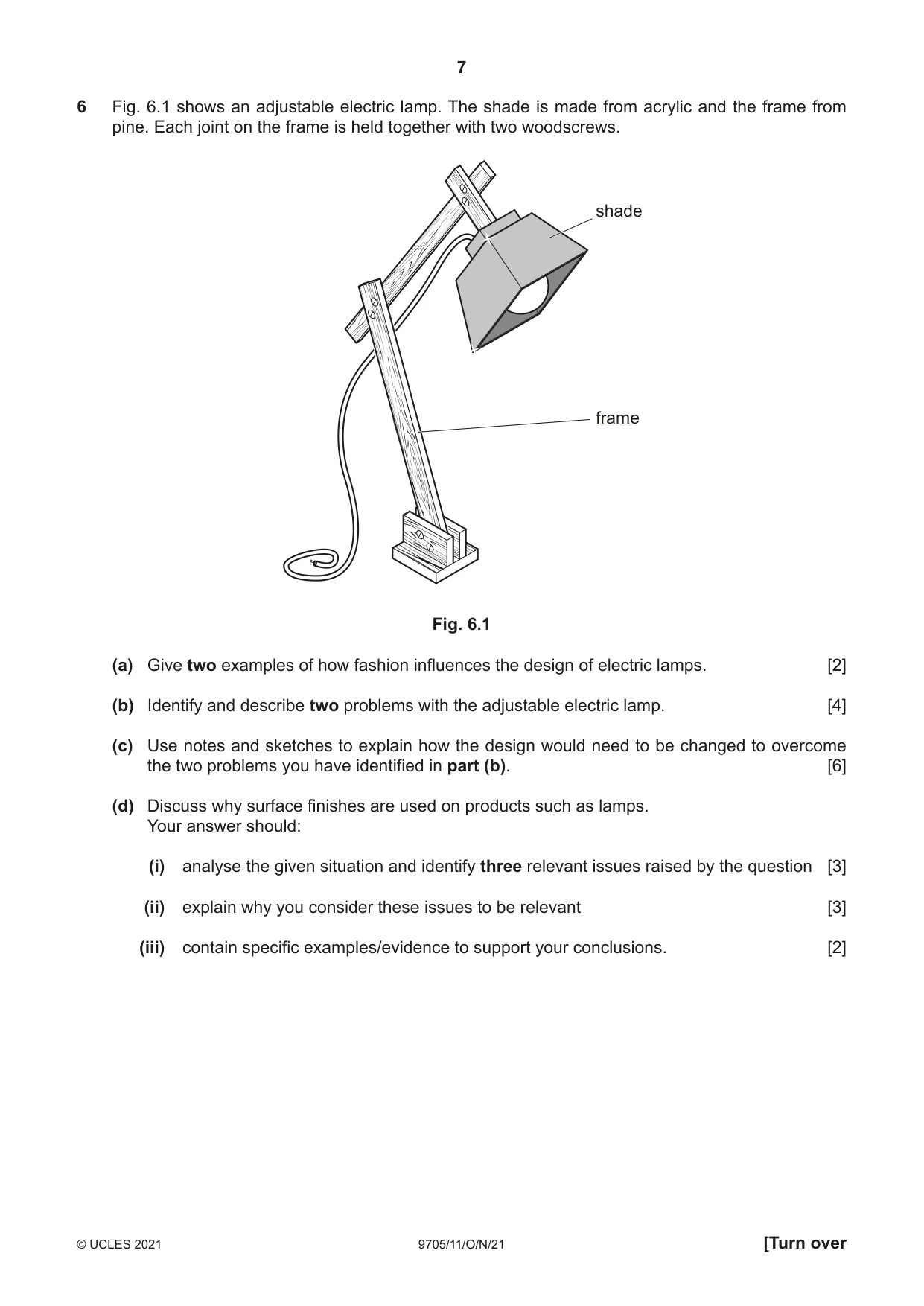 Cambridge A Level Design and Technology 9705 2021 Oct/Nov Paper 1 · Variant 1 question paper, page 7 of 12
