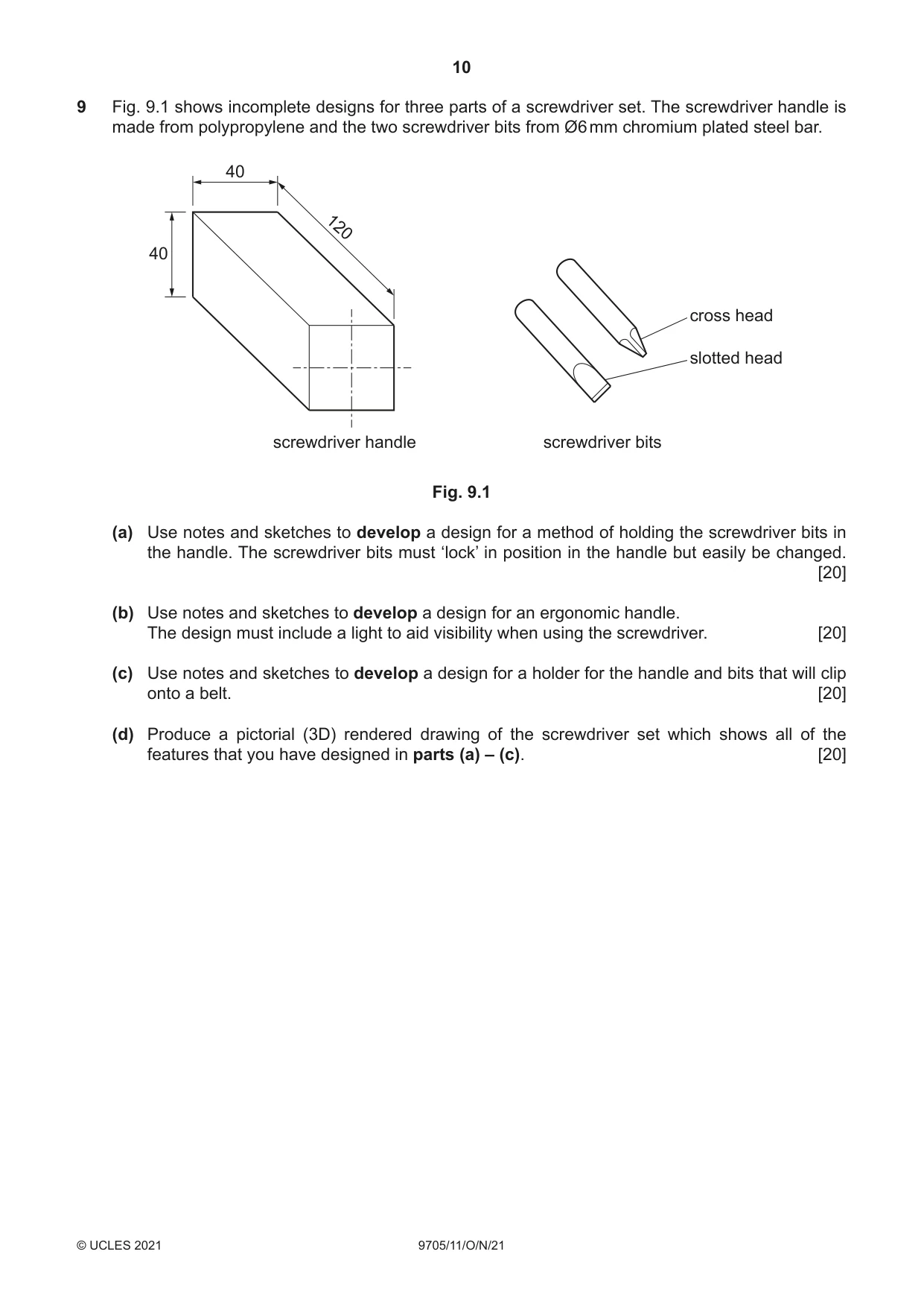 Cambridge A Level Design and Technology 9705 2021 Oct/Nov Paper 1 · Variant 1 question paper, page 10 of 12