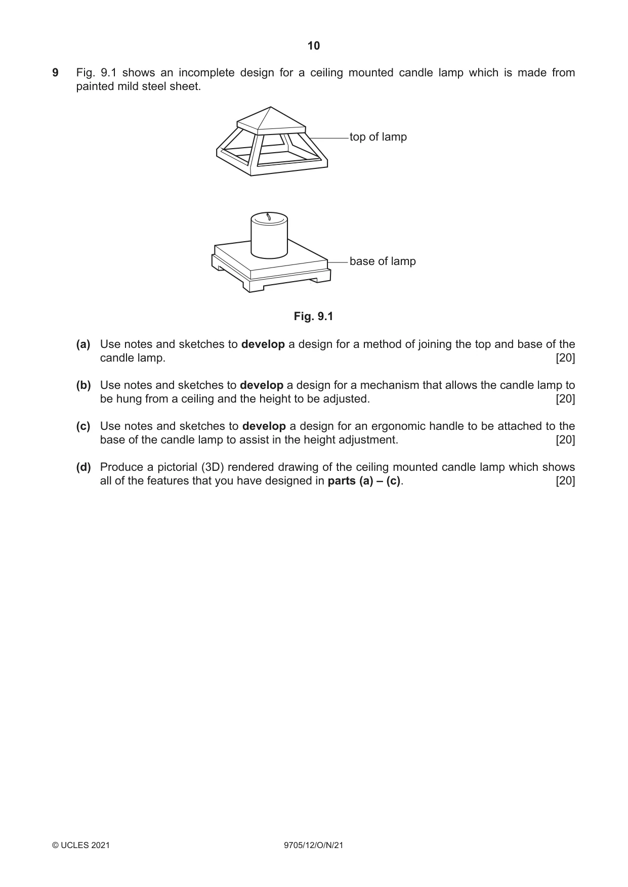 Cambridge A Level Design and Technology 9705 2021 Oct/Nov Paper 1 · Variant 2 question paper, page 10 of 12