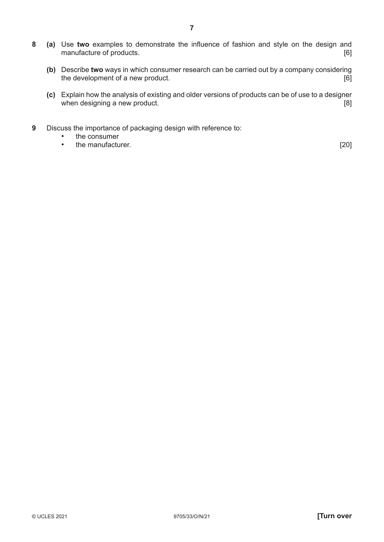 Cambridge A Level Design and Technology 9705 2021 Oct/Nov Paper 3 · Variant 3 question paper, page 7 of 12
