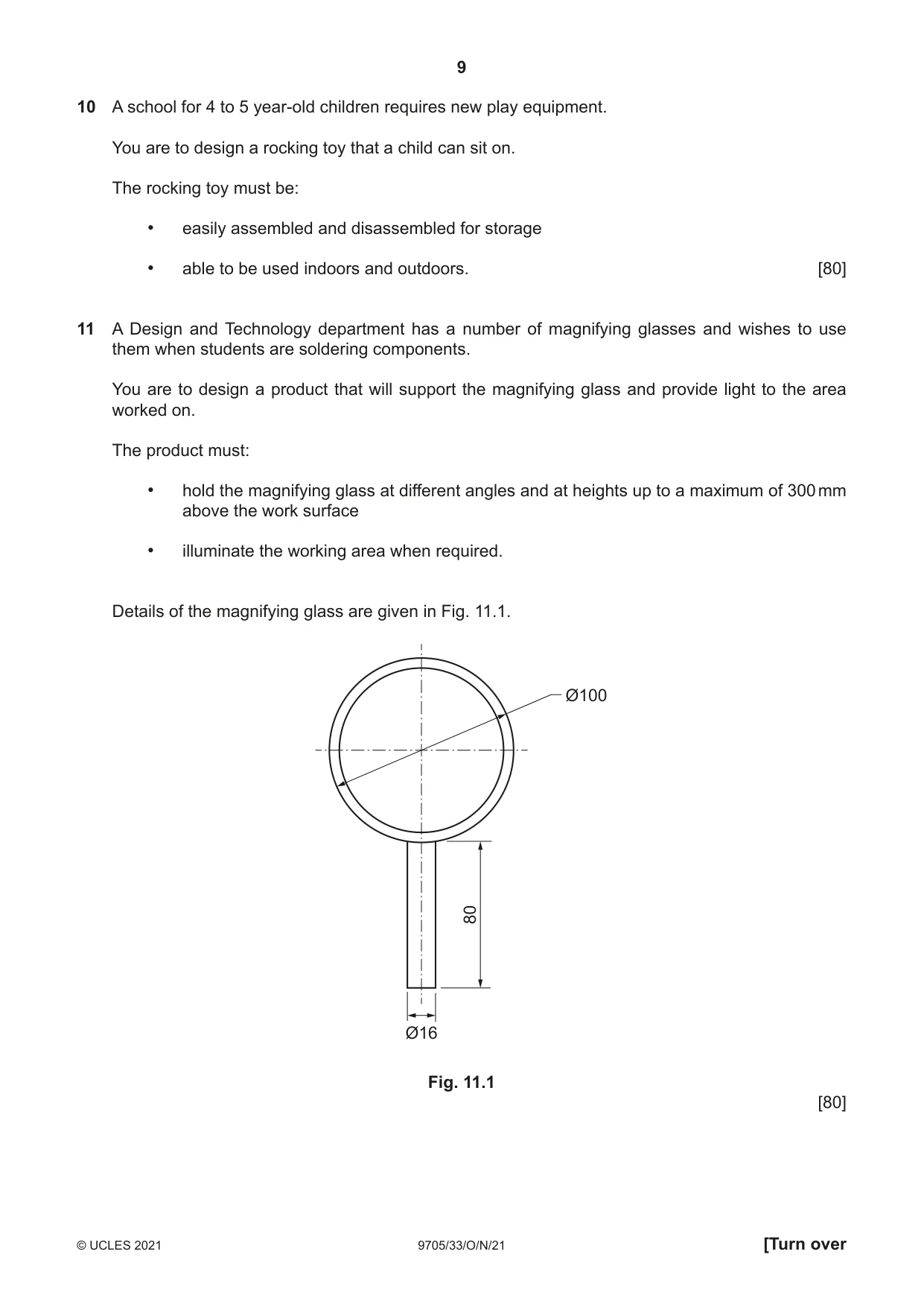 Cambridge A Level Design and Technology 9705 2021 Oct/Nov Paper 3 · Variant 3 question paper, page 9 of 12