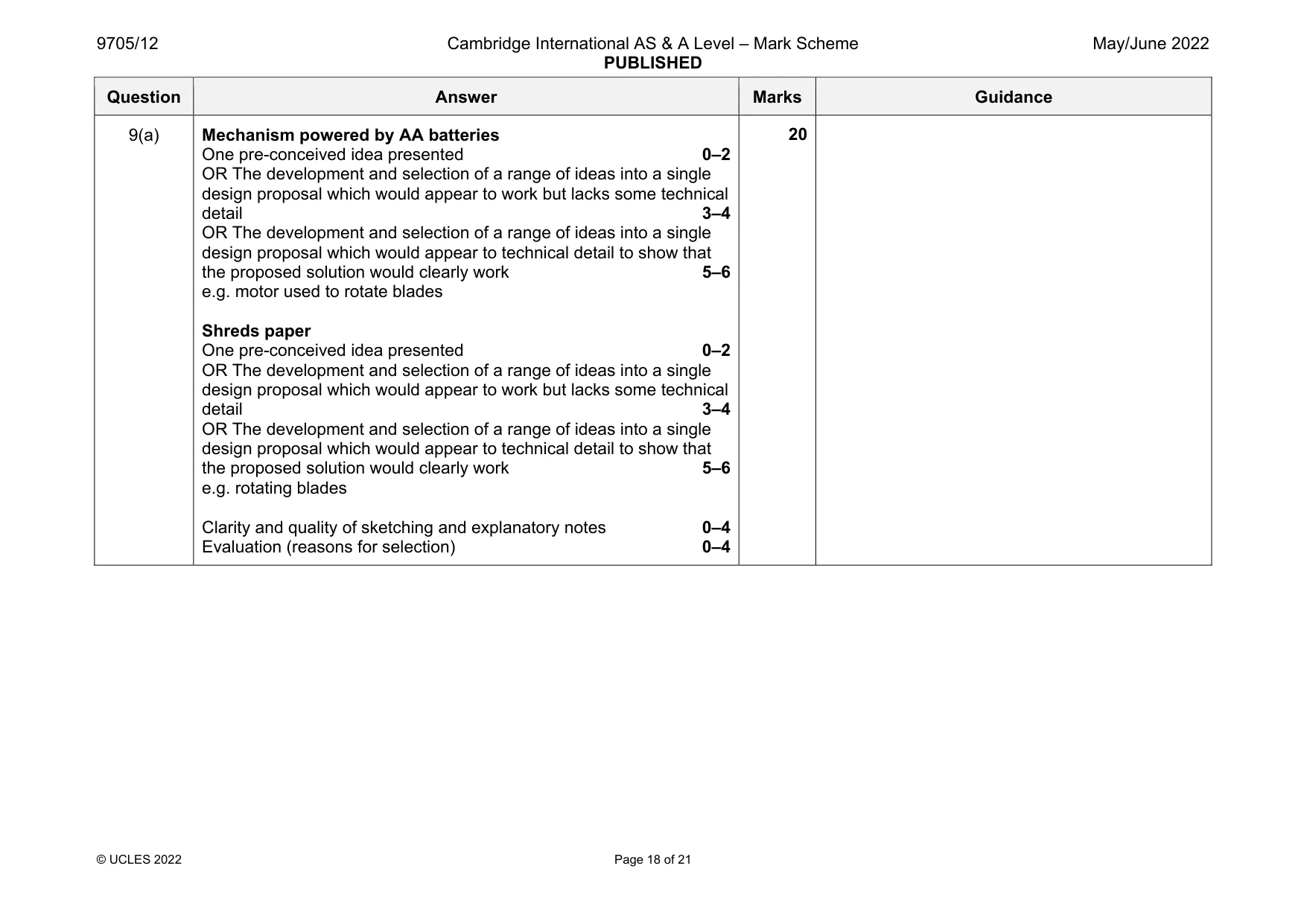 Mark scheme, page 18 of 21