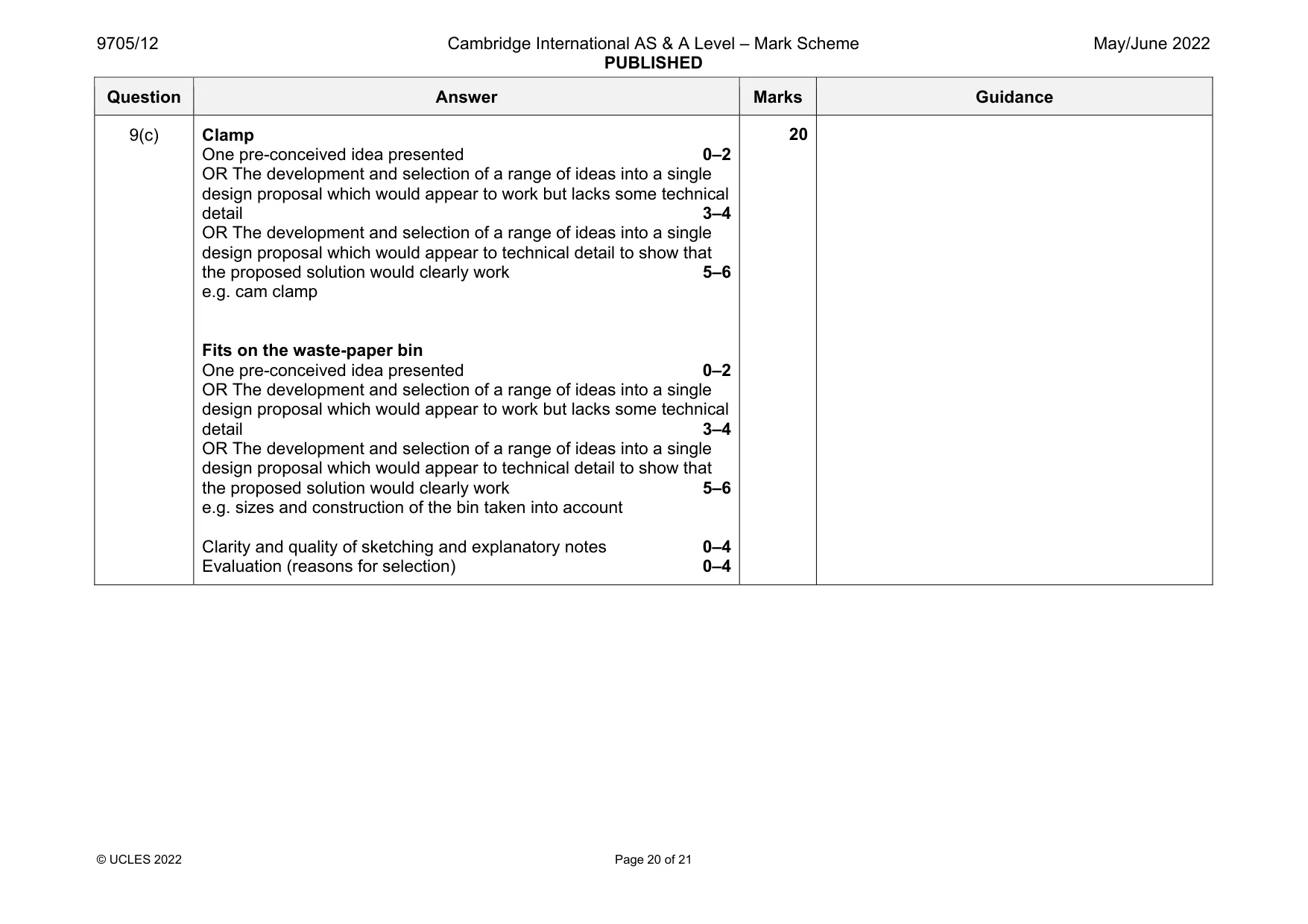 Mark scheme, page 20 of 21