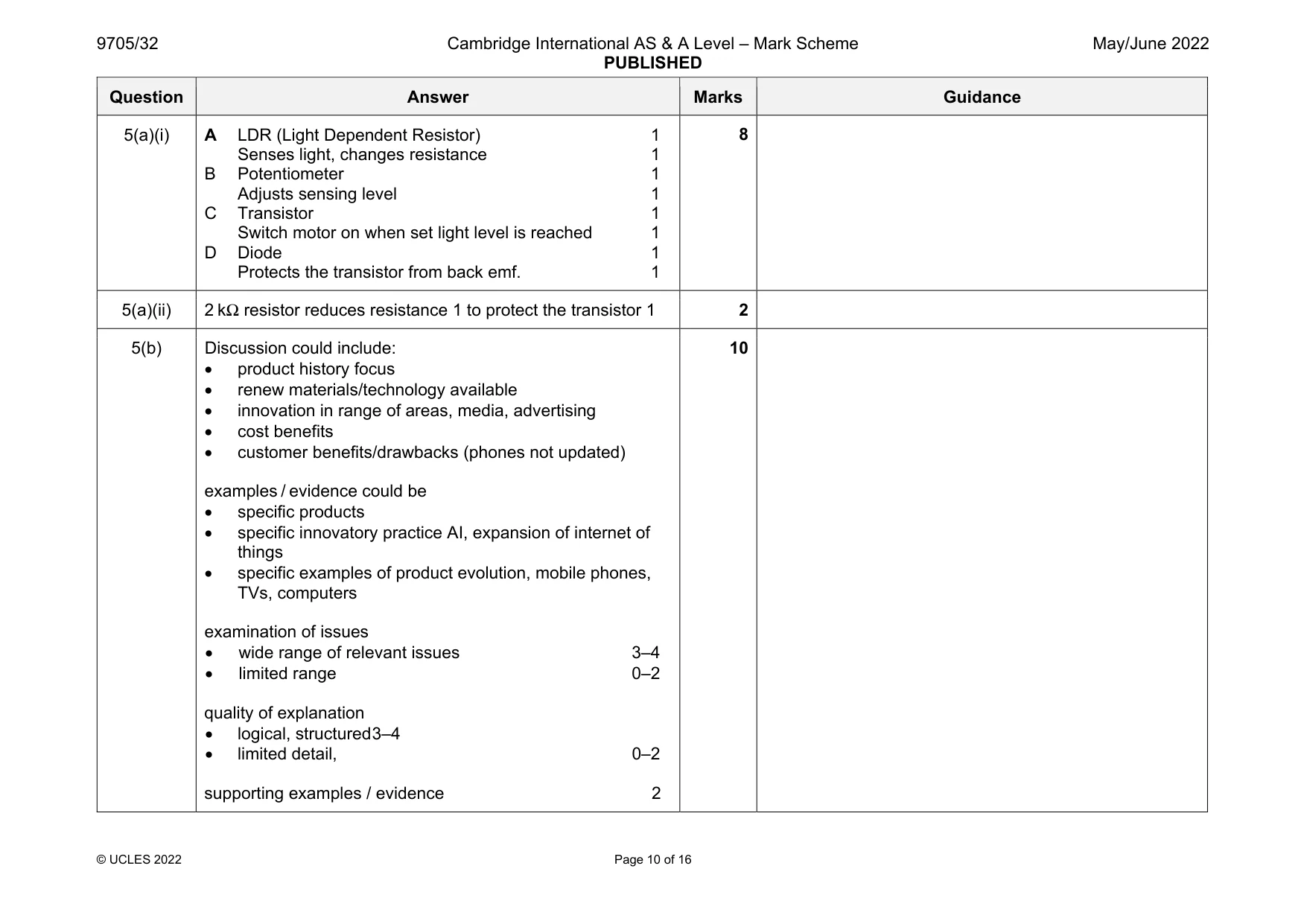 Mark scheme, page 10 of 16