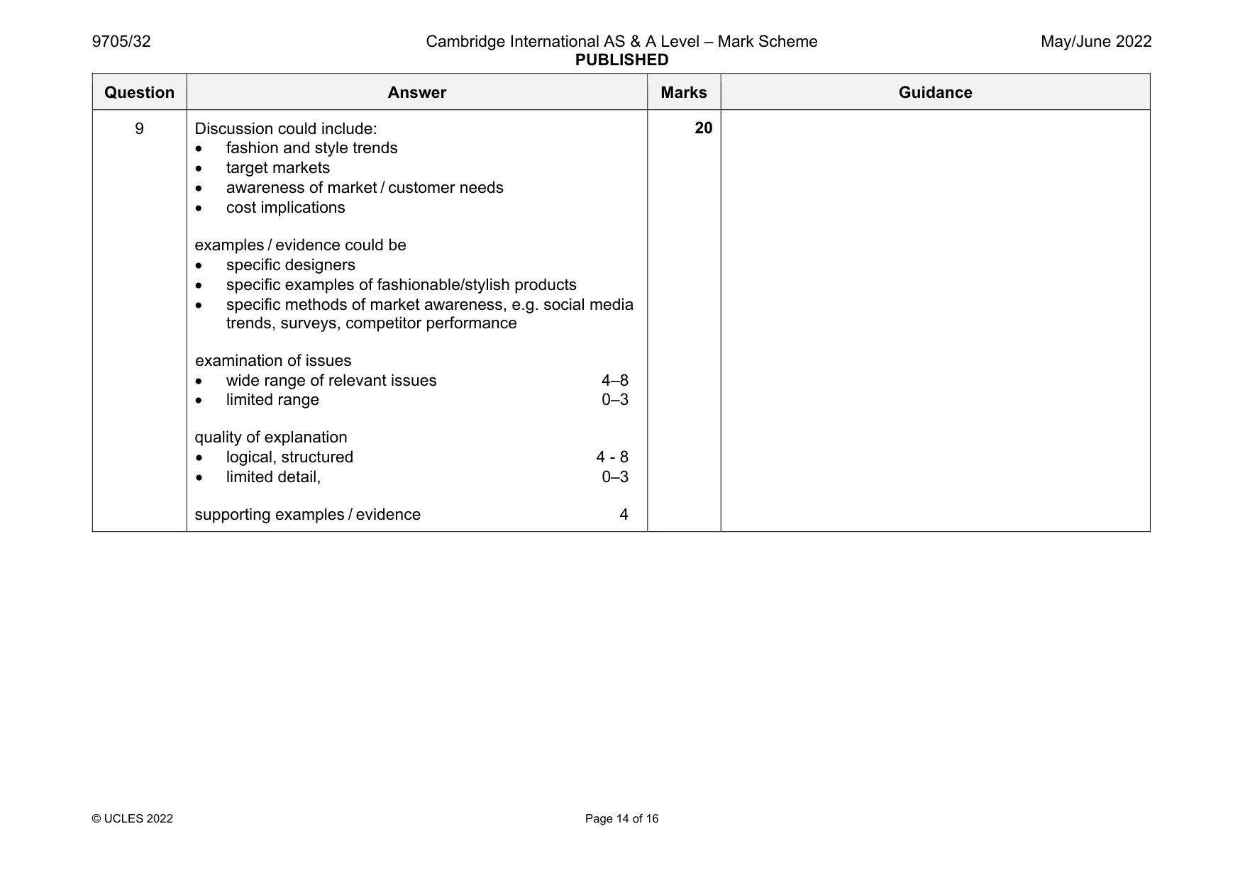 Mark scheme, page 14 of 16
