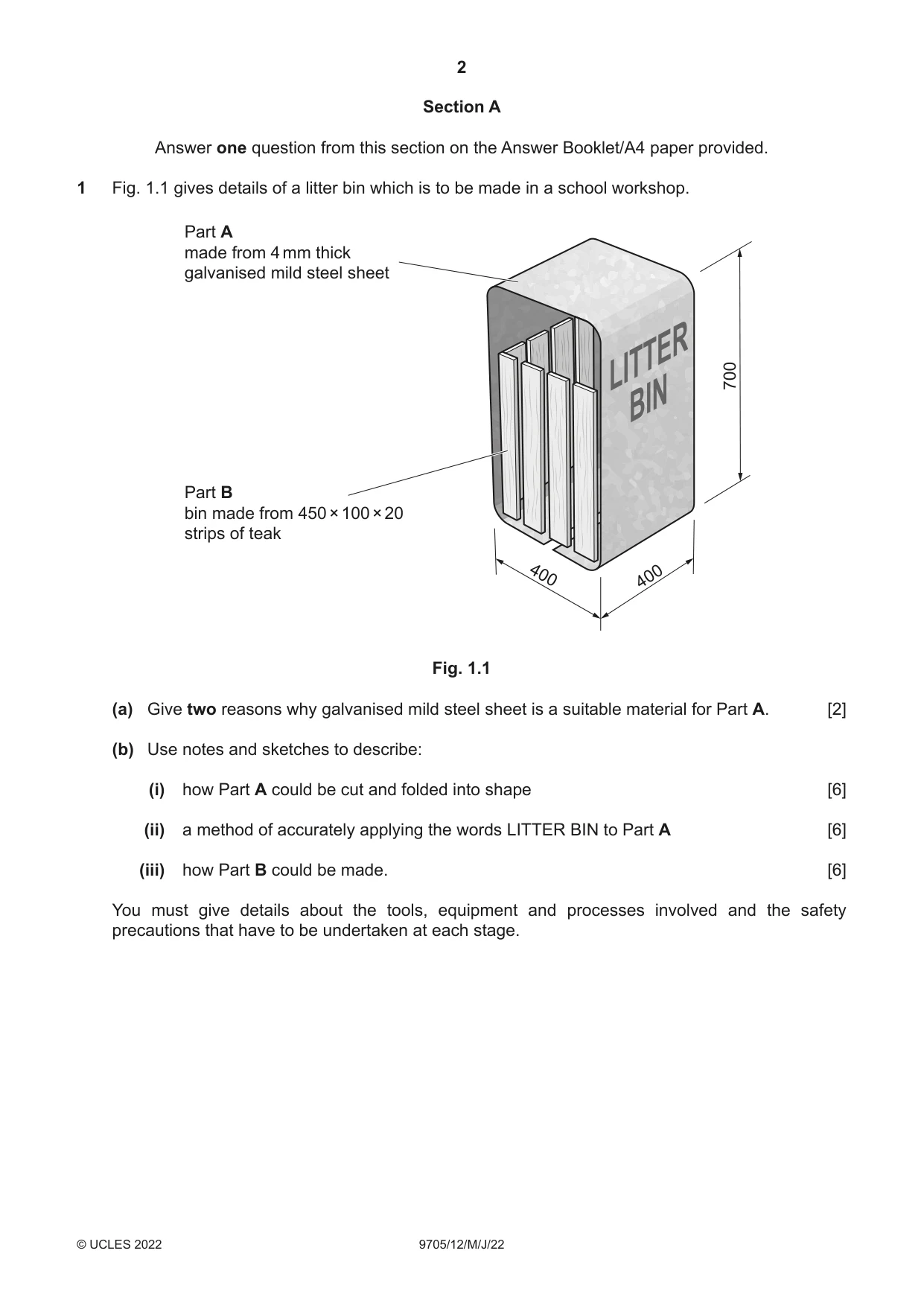 Cambridge A Level Design and Technology 9705 2022 May/June Paper 1 · Variant 2 question paper, page 2 of 12