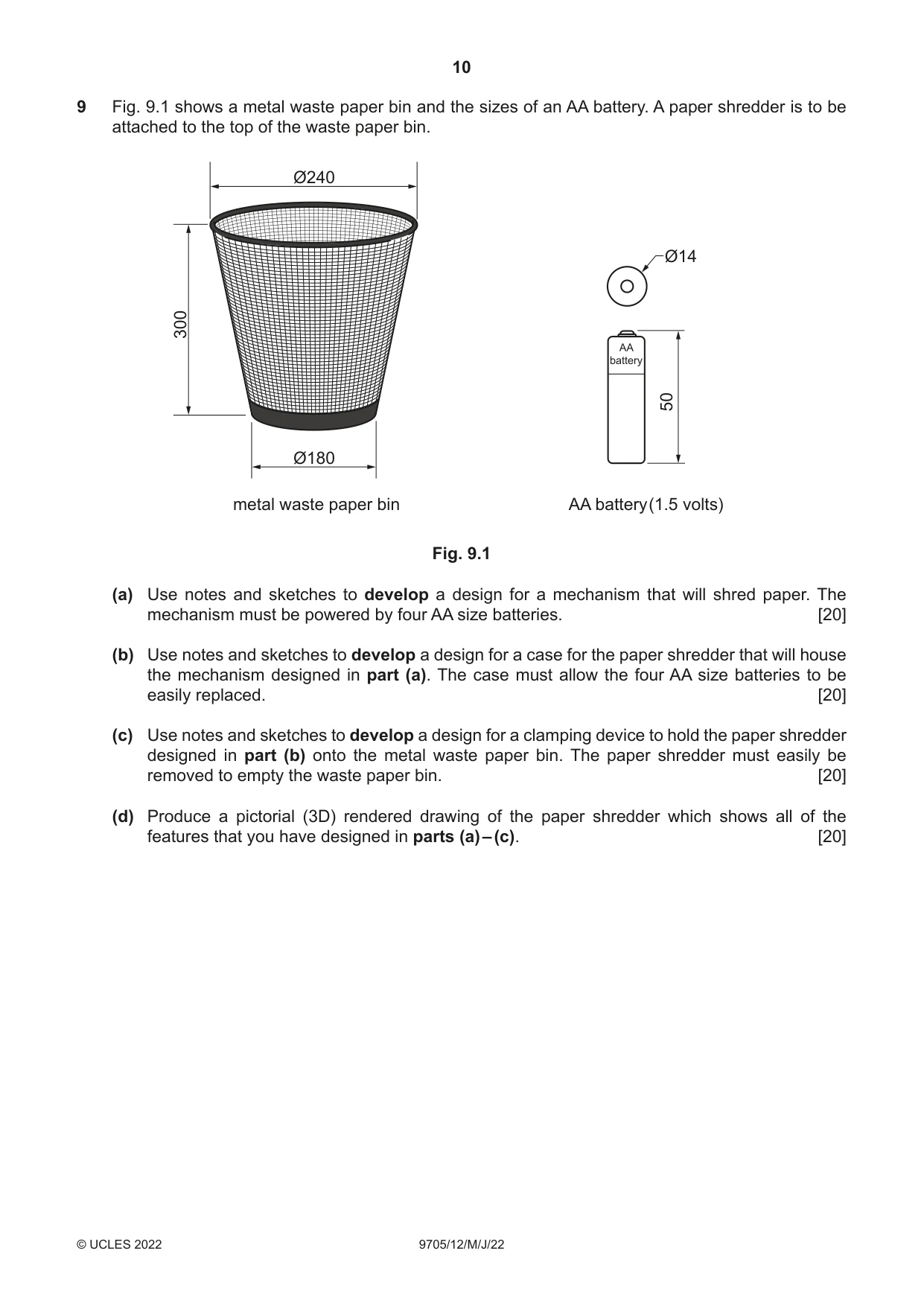 Cambridge A Level Design and Technology 9705 2022 May/June Paper 1 · Variant 2 question paper, page 10 of 12