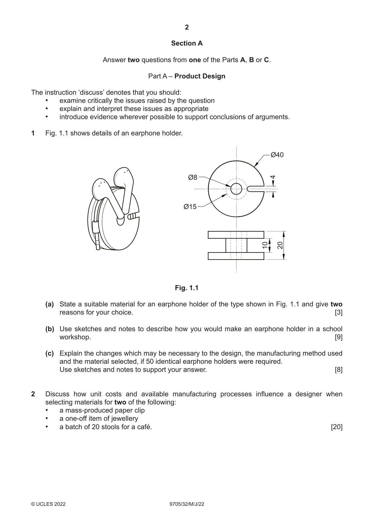 Cambridge A Level Design and Technology 9705 2022 May/June Paper 3 · Variant 2 question paper, page 2 of 8