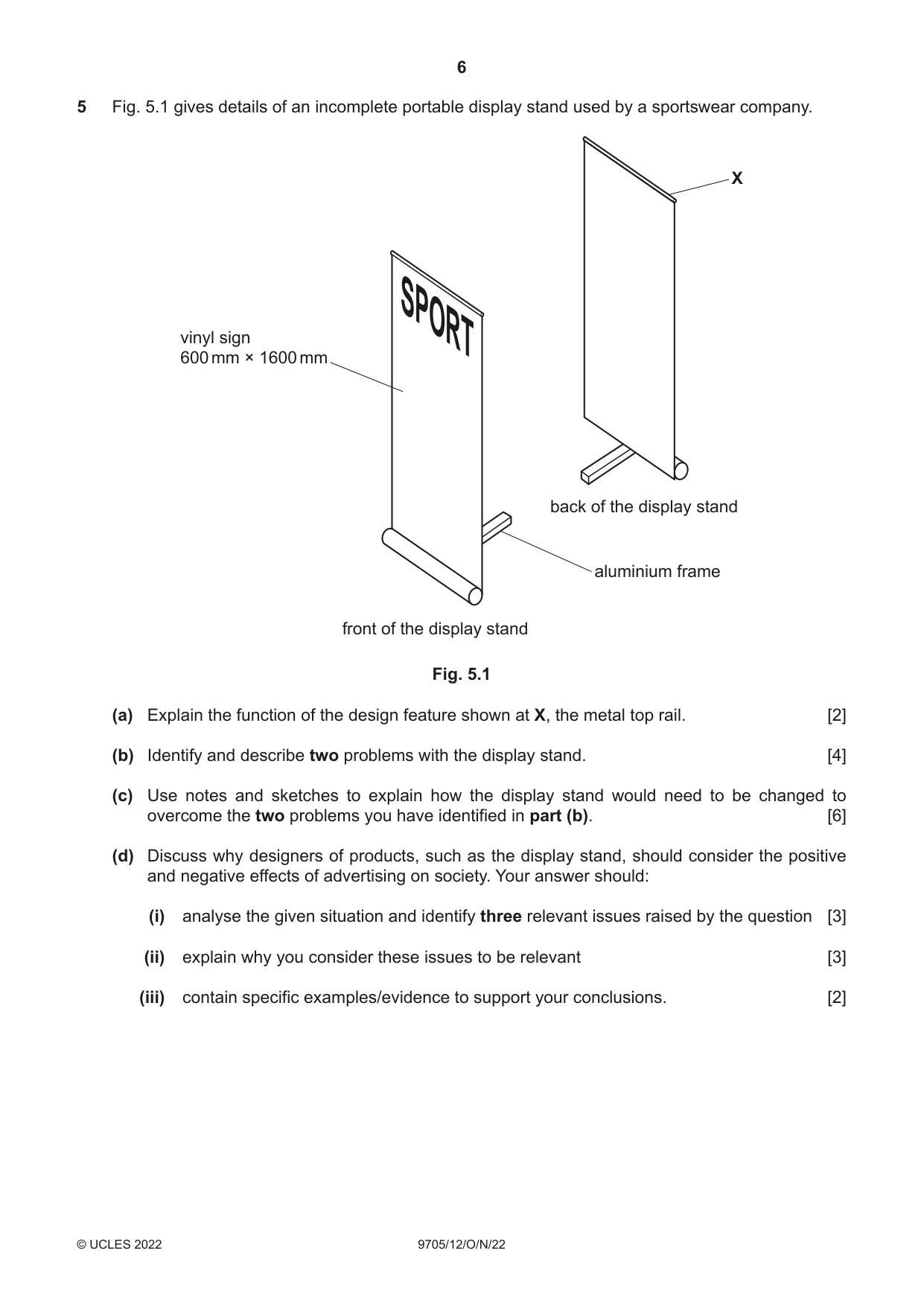 Cambridge A Level Design and Technology 9705 2022 Oct/Nov Paper 1 · Variant 2 question paper, page 6 of 12
