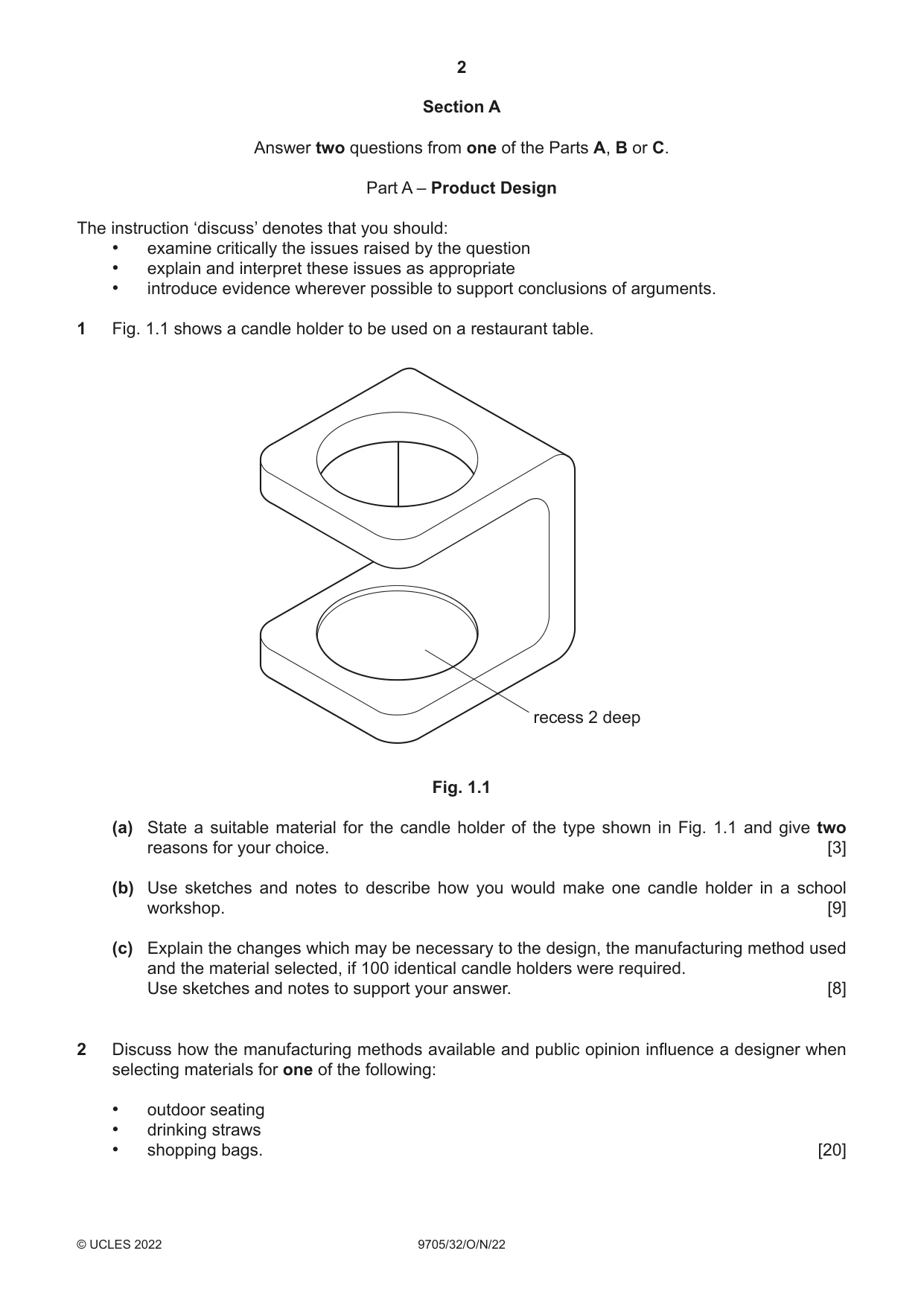 Cambridge A Level Design and Technology 9705 2022 Oct/Nov Paper 3 · Variant 2 question paper, page 2 of 12