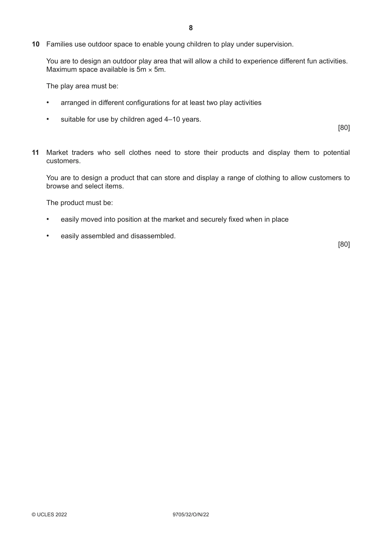 Cambridge A Level Design and Technology 9705 2022 Oct/Nov Paper 3 · Variant 2 question paper, page 8 of 12