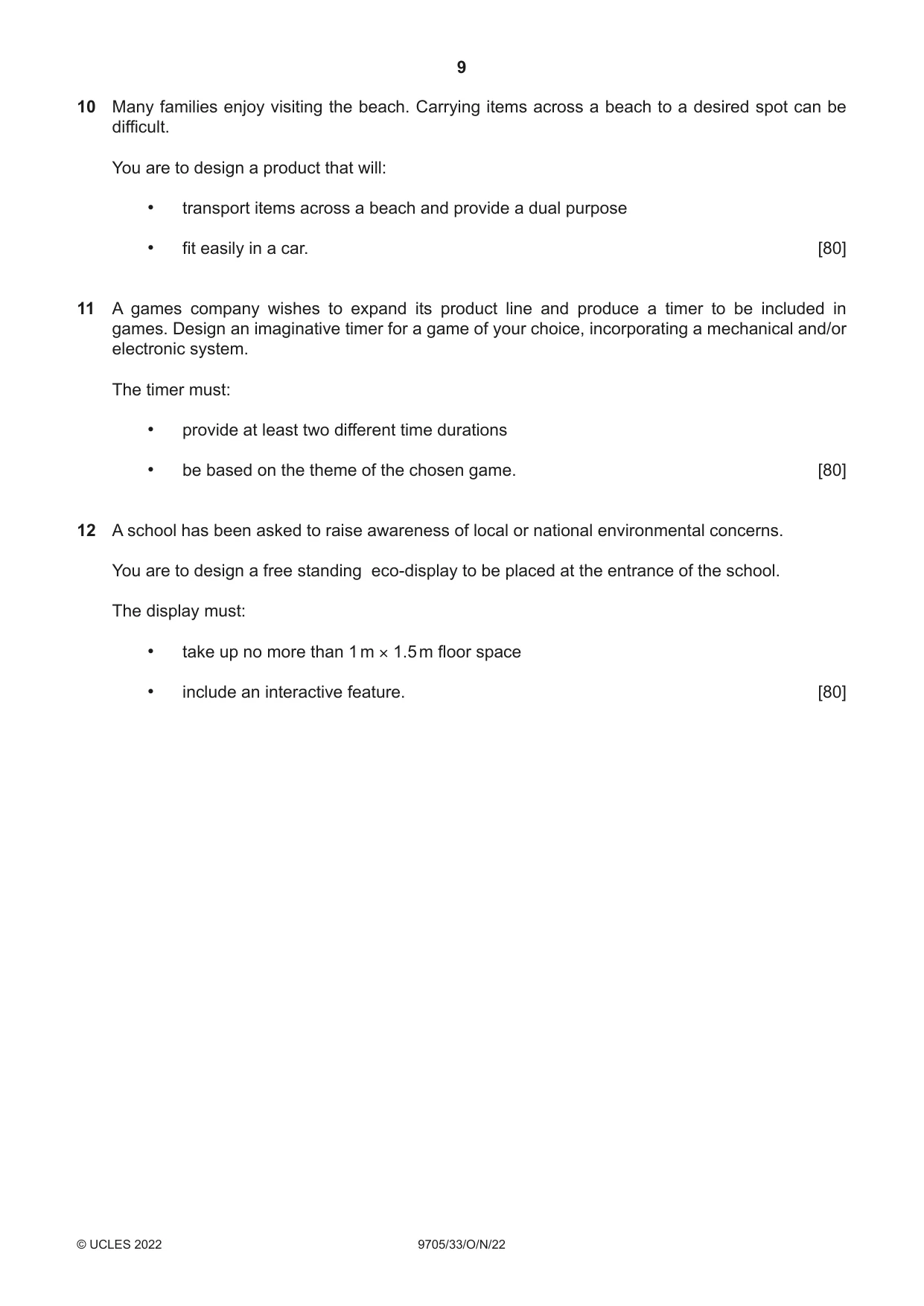 Cambridge A Level Design and Technology 9705 2022 Oct/Nov Paper 3 · Variant 3 question paper, page 9 of 12