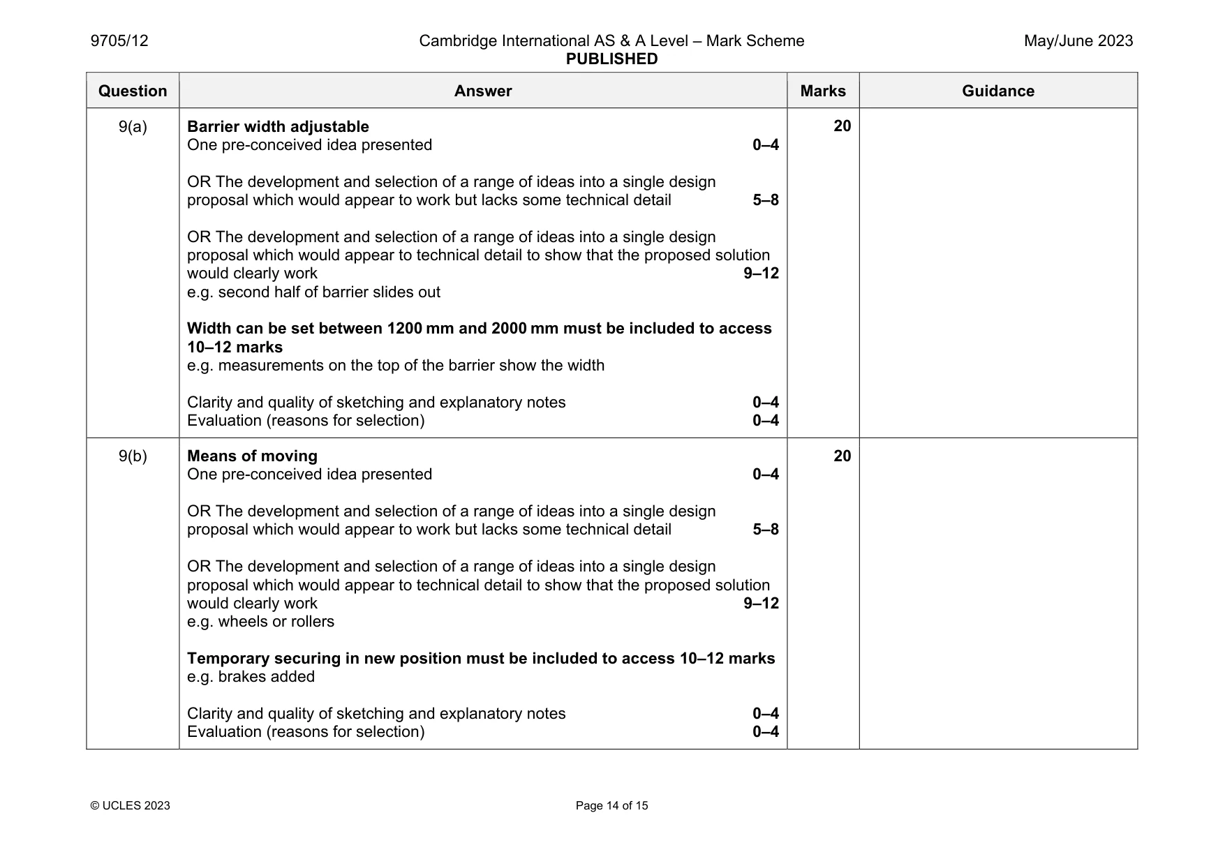 Mark scheme, page 14 of 15