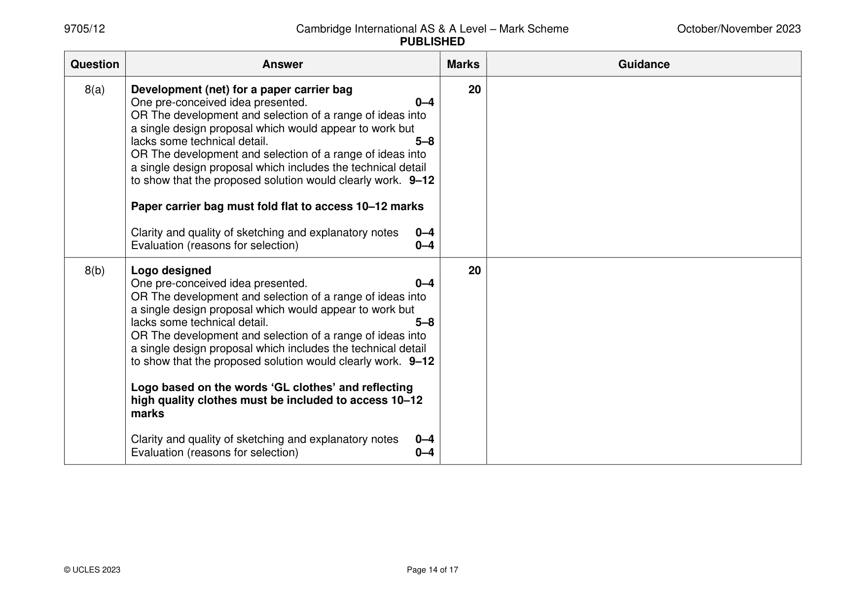 Mark scheme, page 14 of 17
