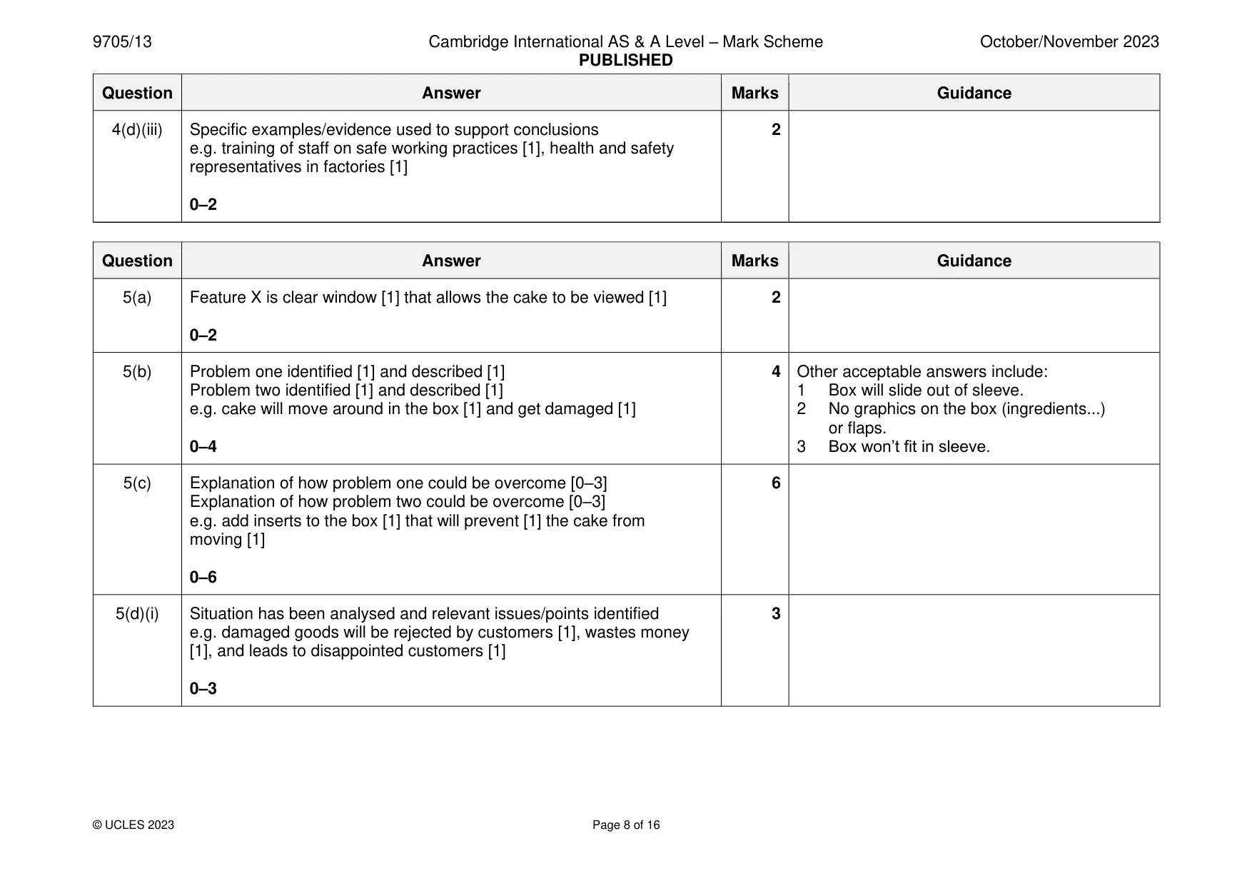 Mark scheme, page 8 of 16