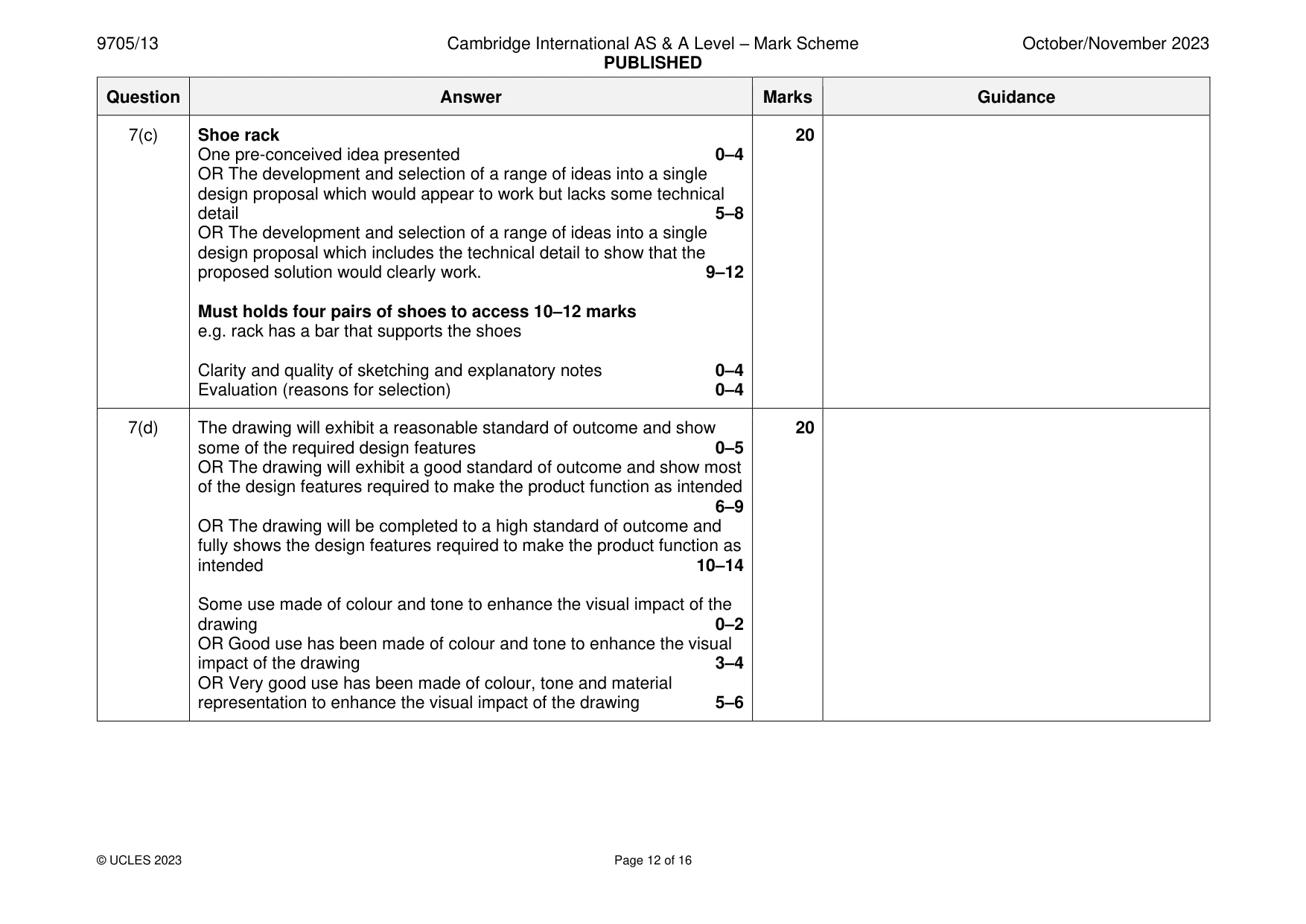 Mark scheme, page 12 of 16