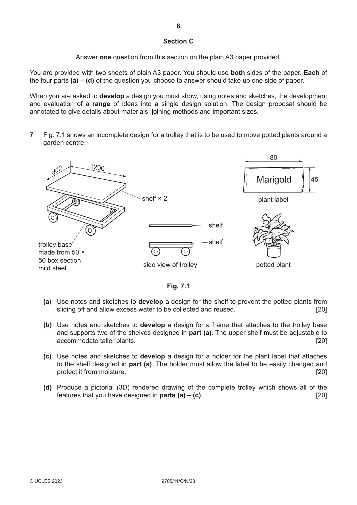 Cambridge A Level Design and Technology 9705 2023 Oct/Nov Paper 1 · Variant 1 question paper, page 8 of 12