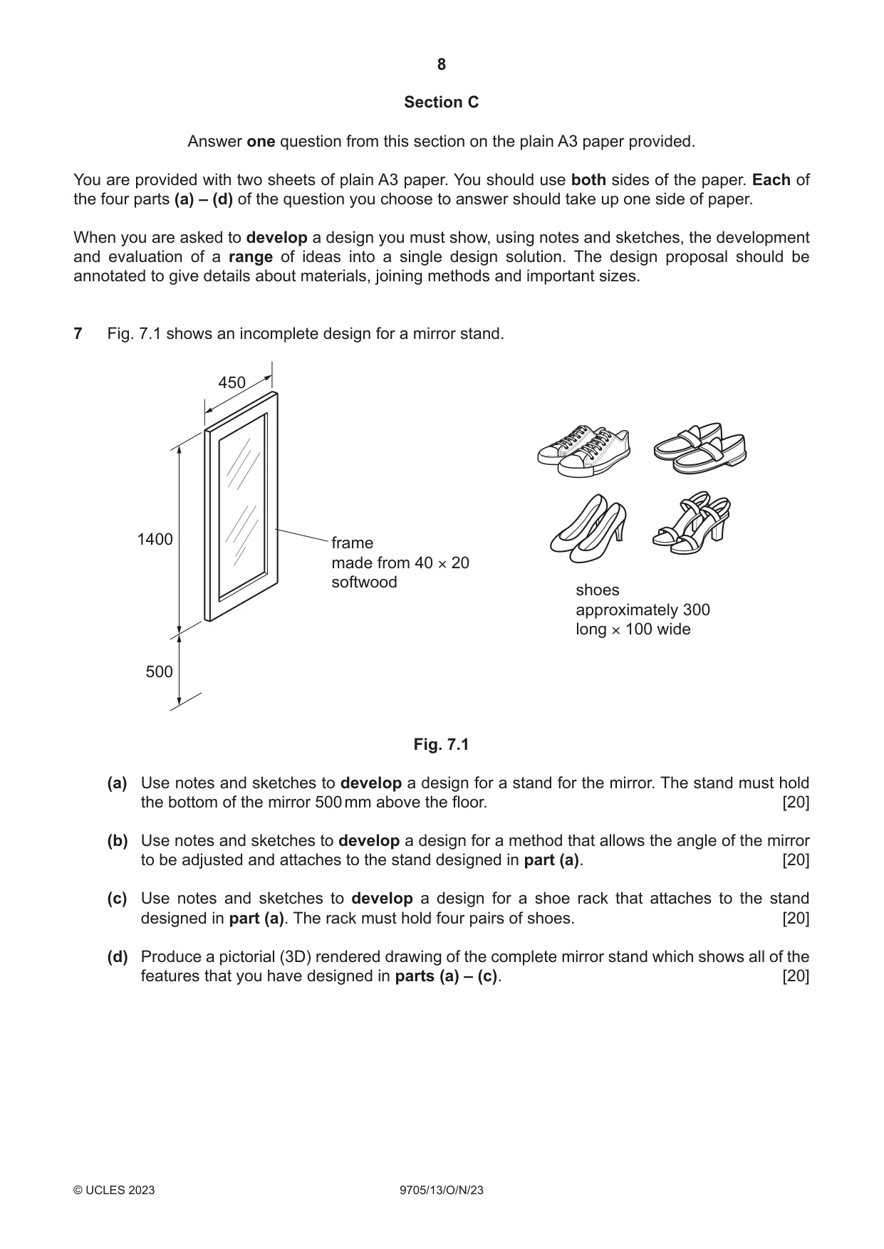 Cambridge A Level Design and Technology 9705 2023 Oct/Nov Paper 1 · Variant 3 question paper, page 8 of 12