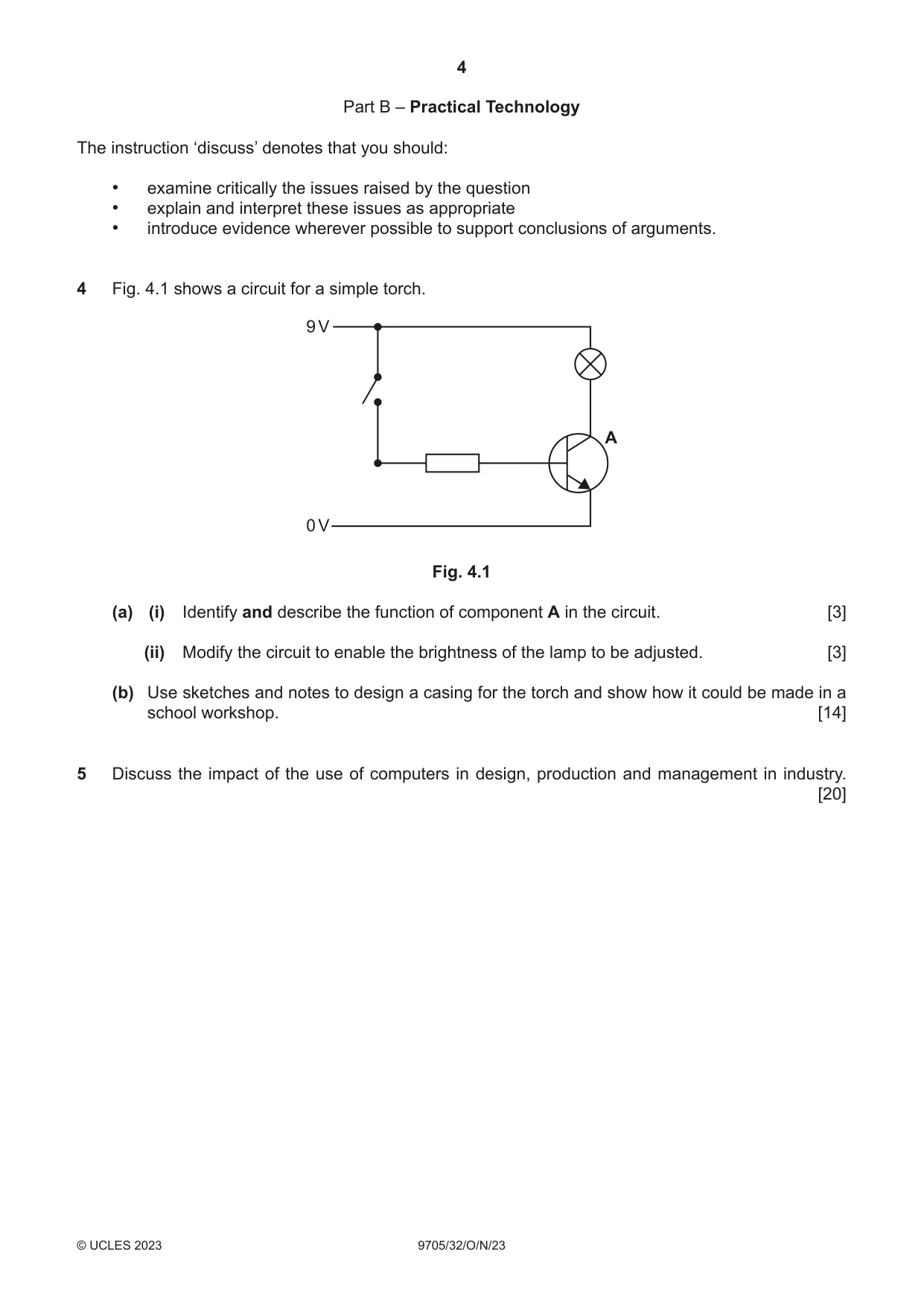 Cambridge A Level Design and Technology 9705 2023 Oct/Nov Paper 3 · Variant 2 question paper, page 4 of 12