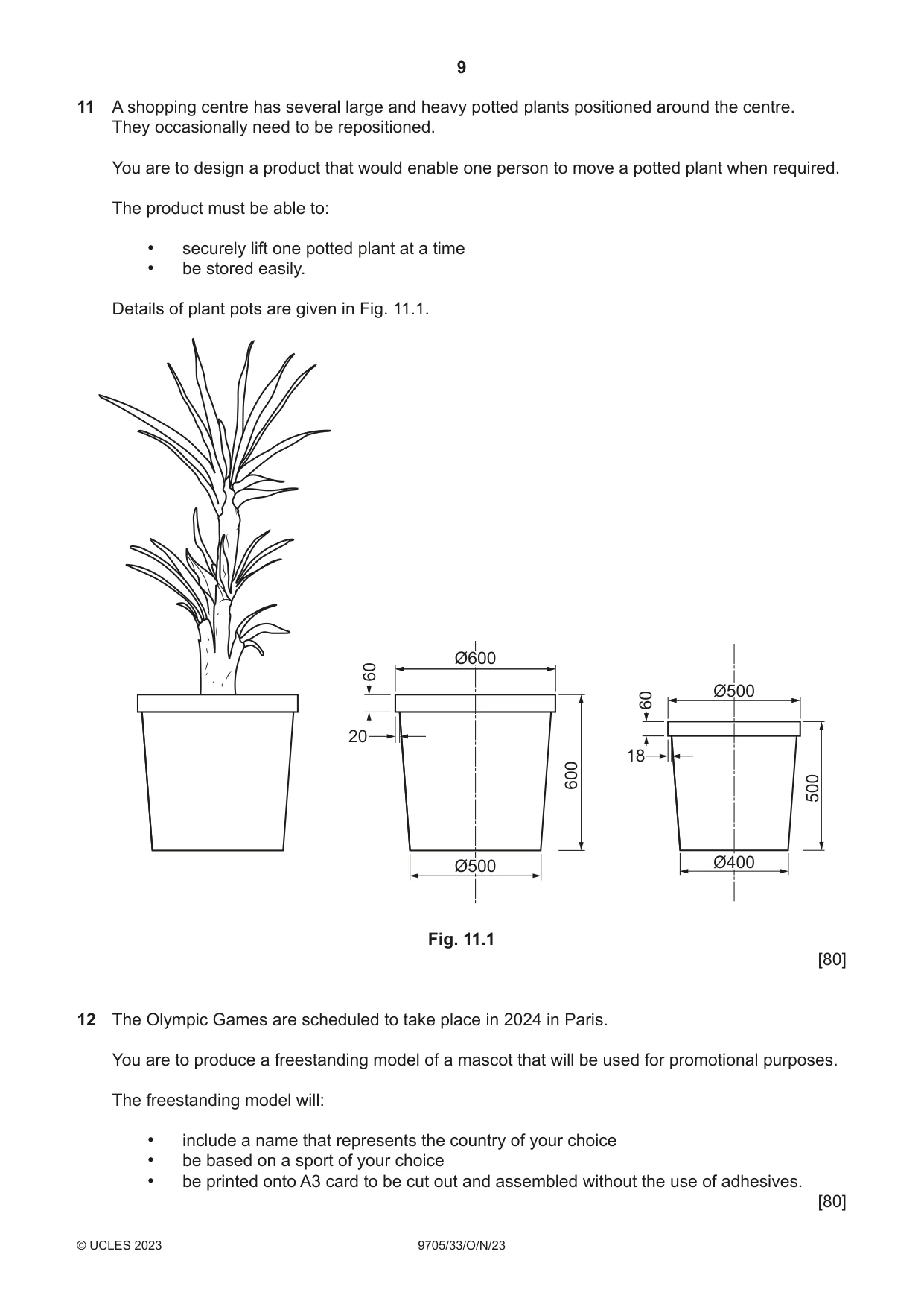 Cambridge A Level Design and Technology 9705 2023 Oct/Nov Paper 3 · Variant 3 question paper, page 9 of 12