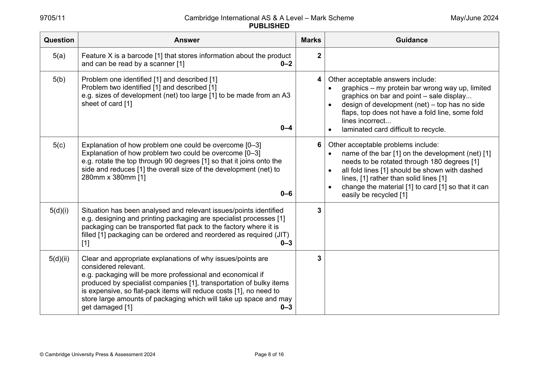 Mark scheme, page 8 of 16