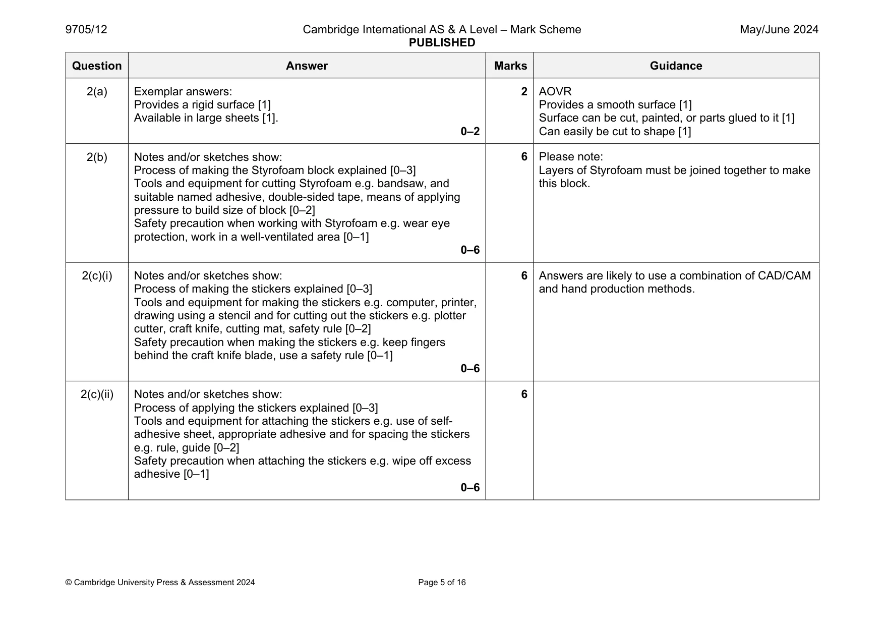 Mark scheme, page 5 of 16