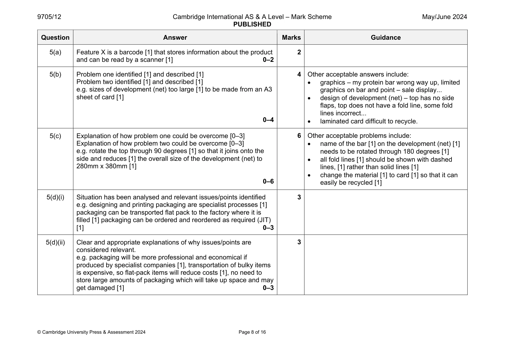 Mark scheme, page 8 of 16