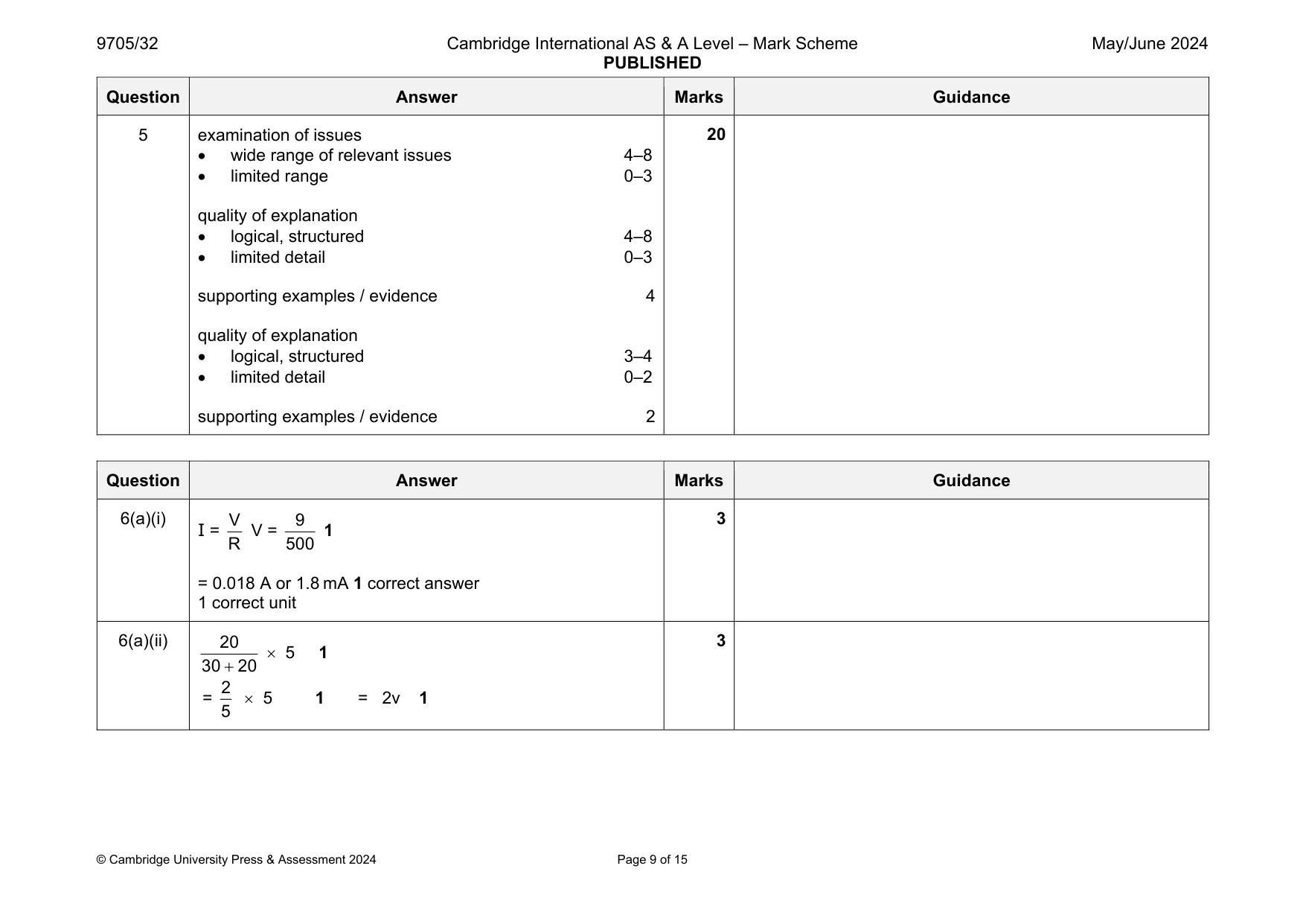 Mark scheme, page 9 of 15