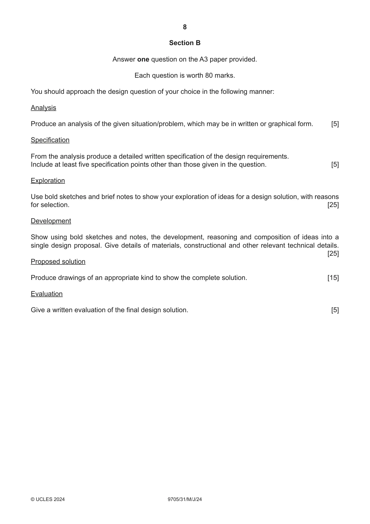 Cambridge A Level Design and Technology 9705 2024 May/June Paper 3 · Variant 1 question paper, page 8 of 12