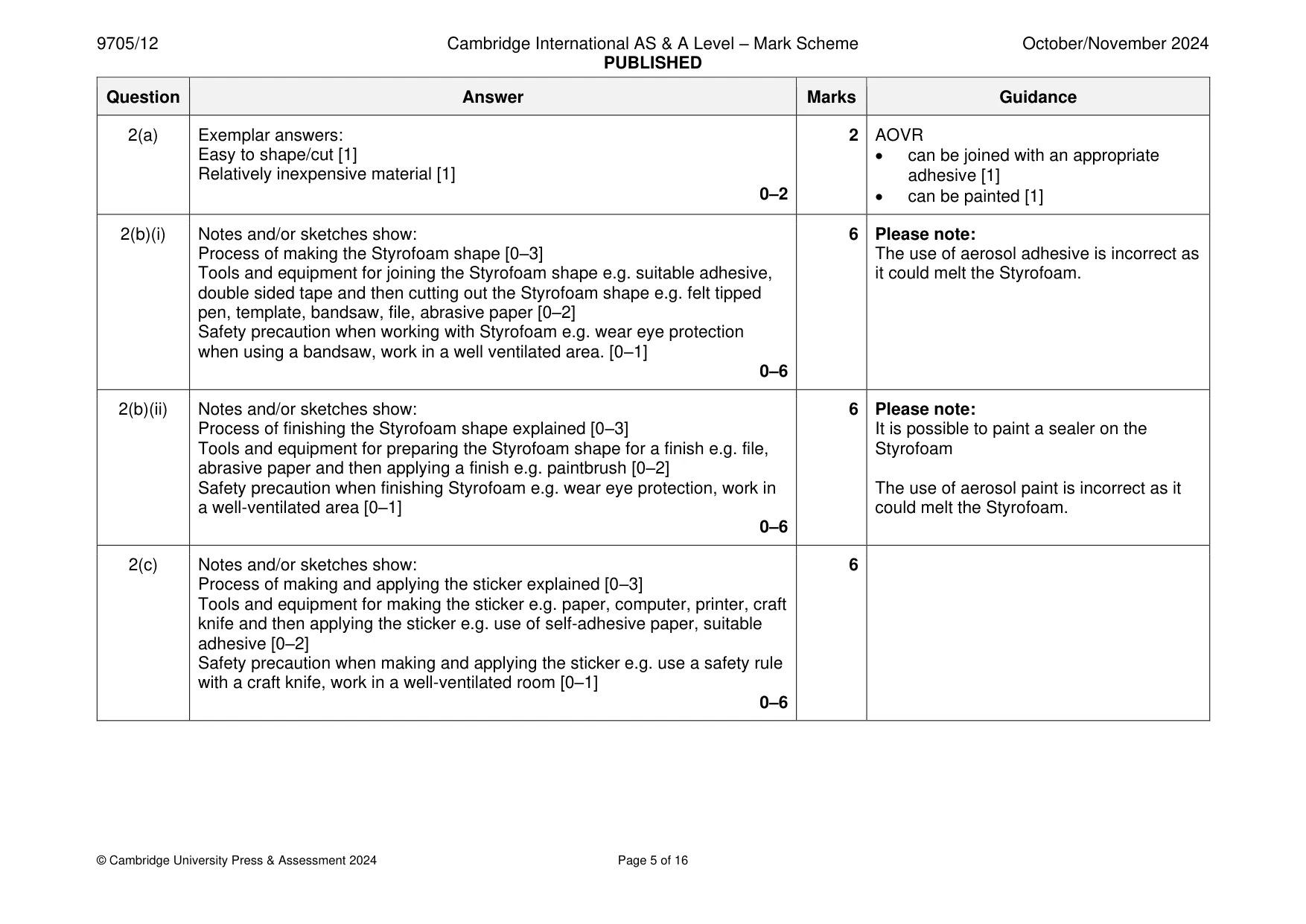 Mark scheme, page 5 of 16