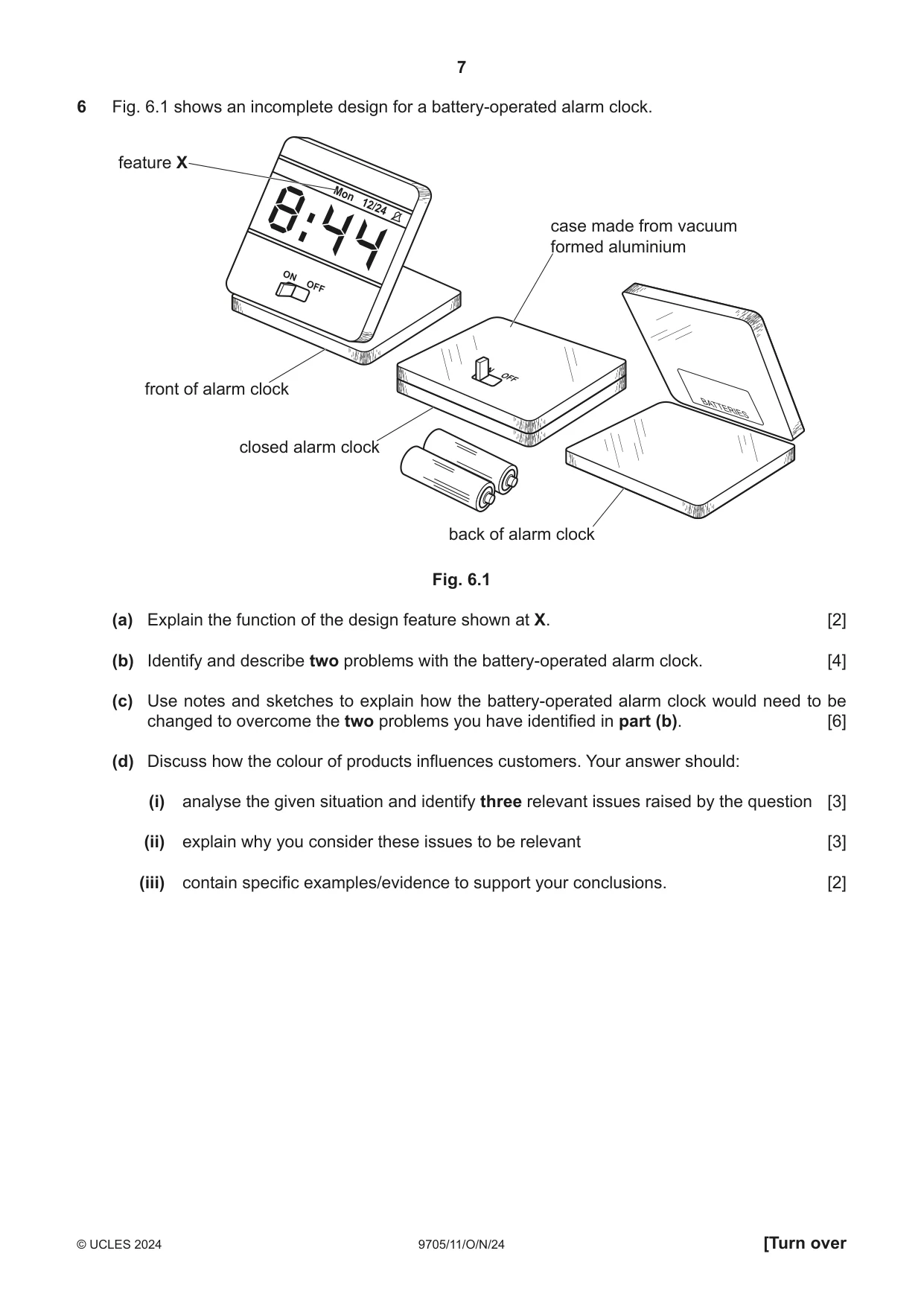 Cambridge A Level Design and Technology 9705 2024 Oct/Nov Paper 1 · Variant 1 question paper, page 7 of 12
